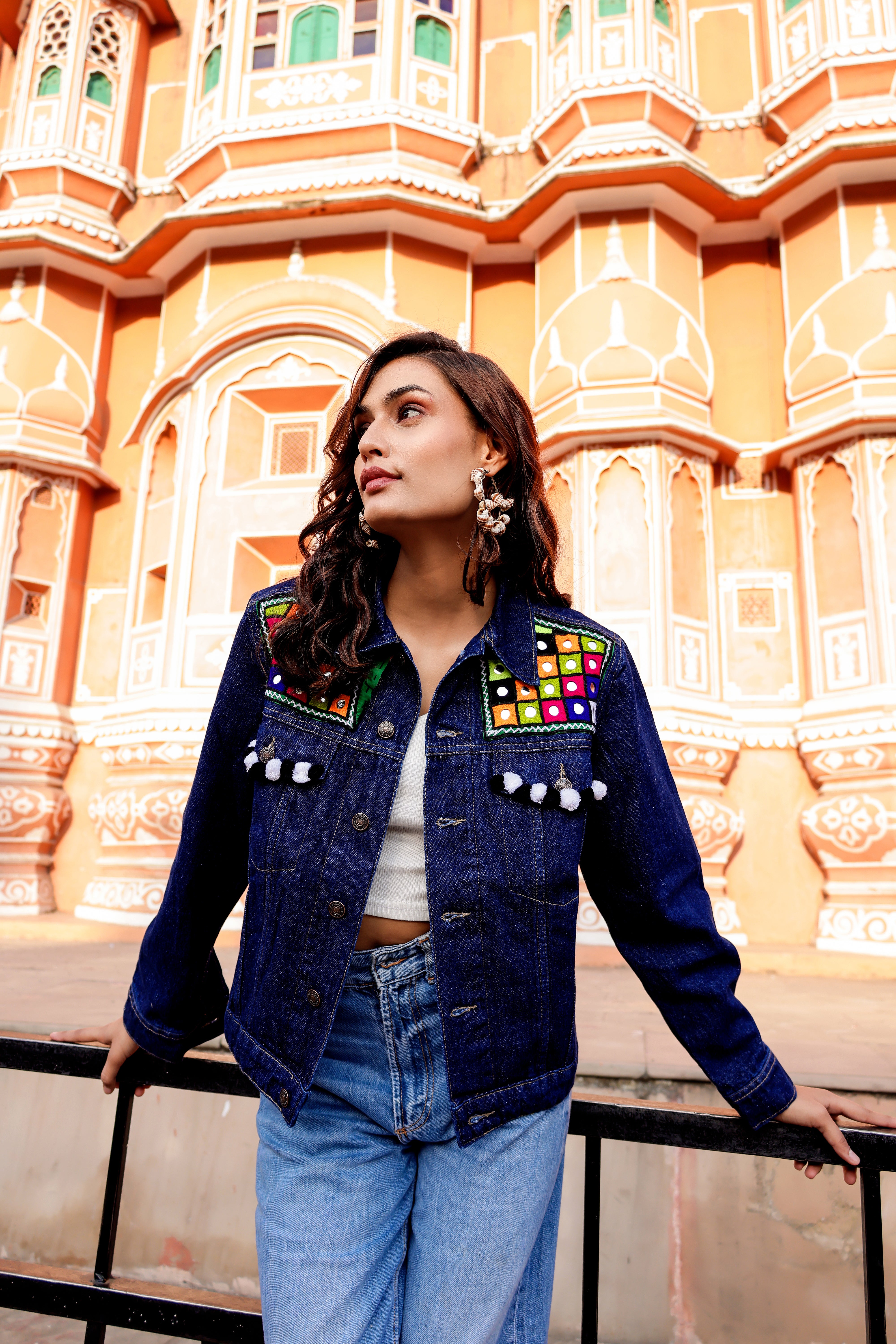 Bohemian Charm Denim Jacket with Handcrafted Embroidery