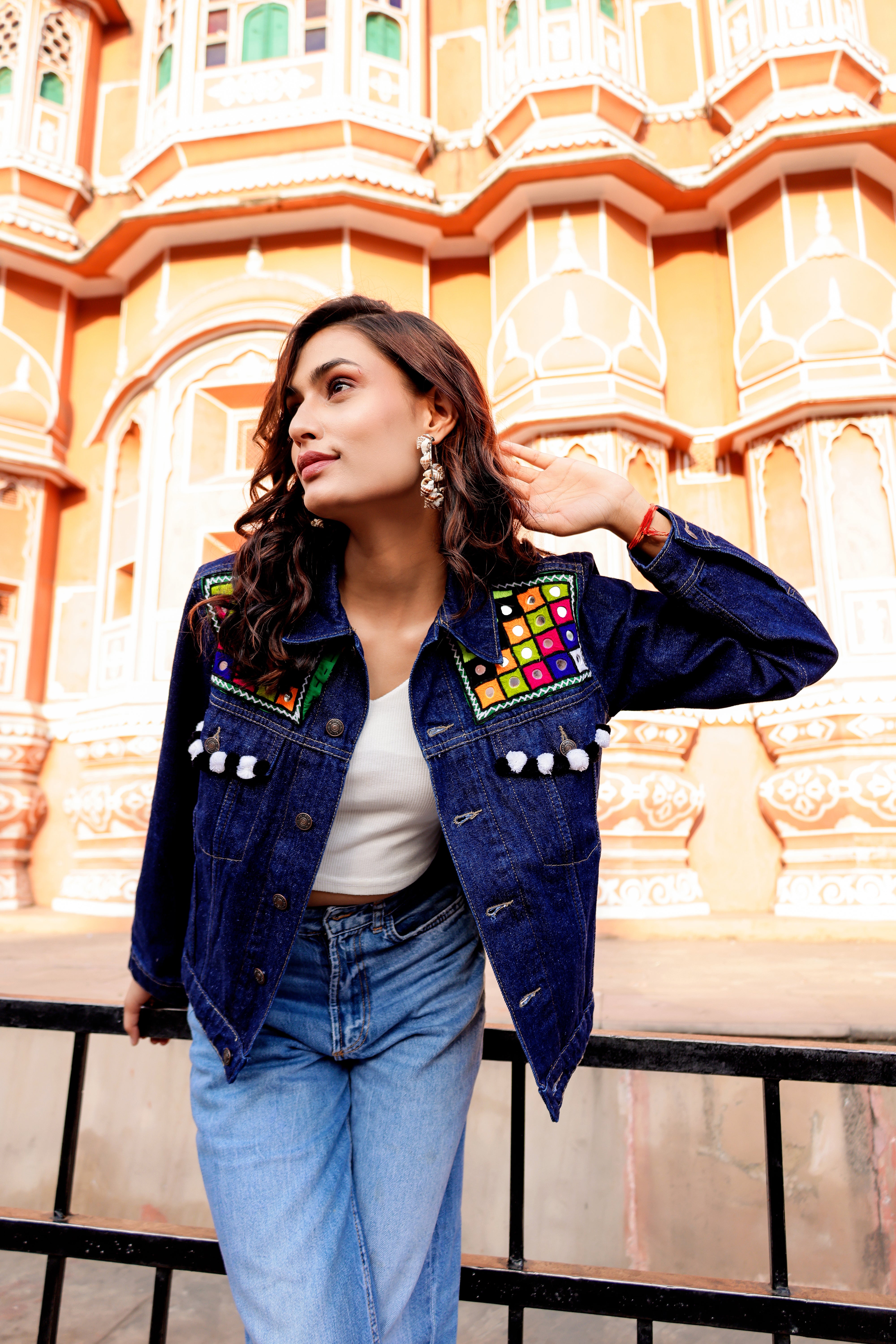 Bohemian Charm Denim Jacket with Handcrafted Embroidery