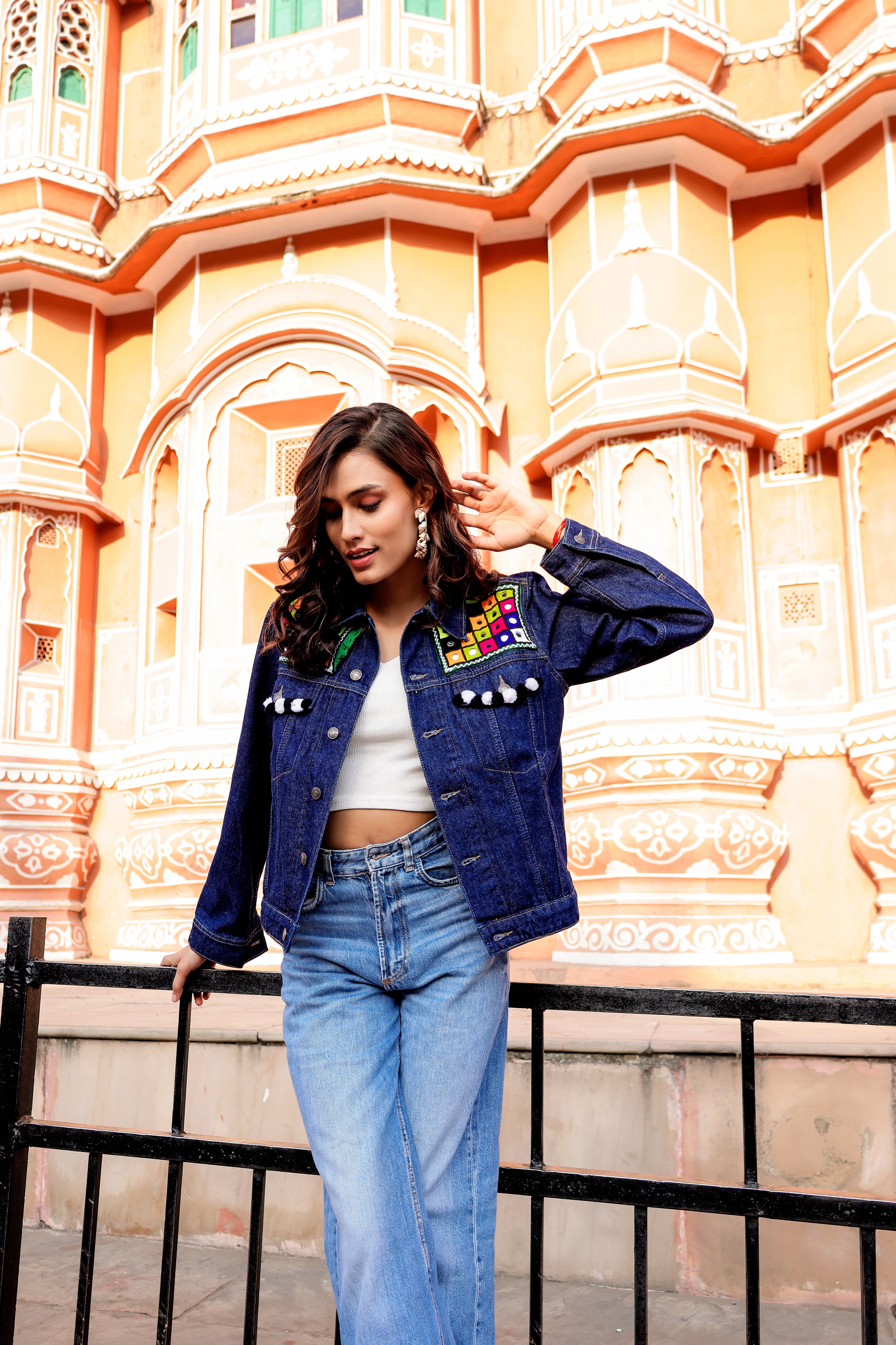 Bohemian Charm Denim Jacket with Handcrafted Embroidery