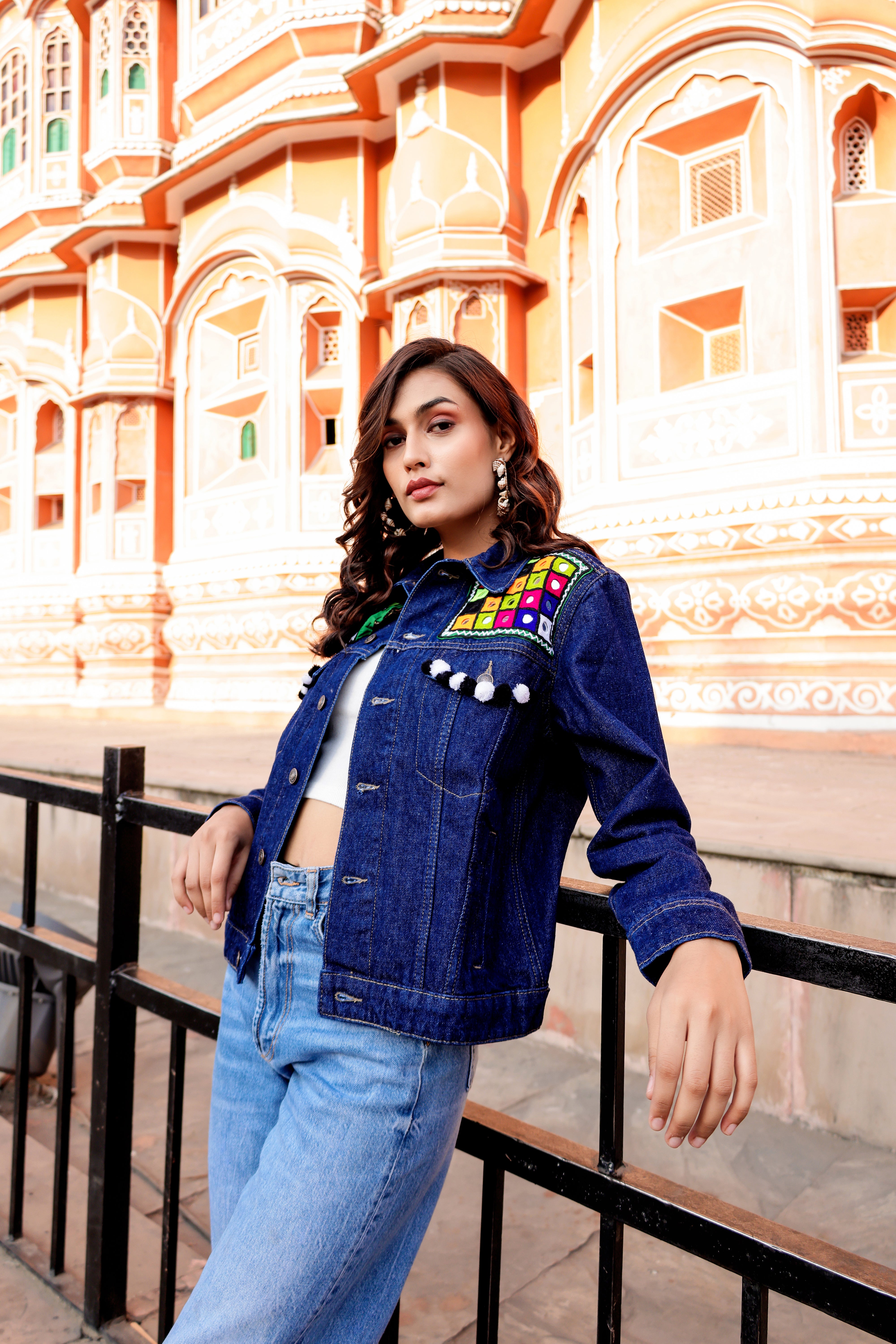 Bohemian Charm Denim Jacket with Handcrafted Embroidery