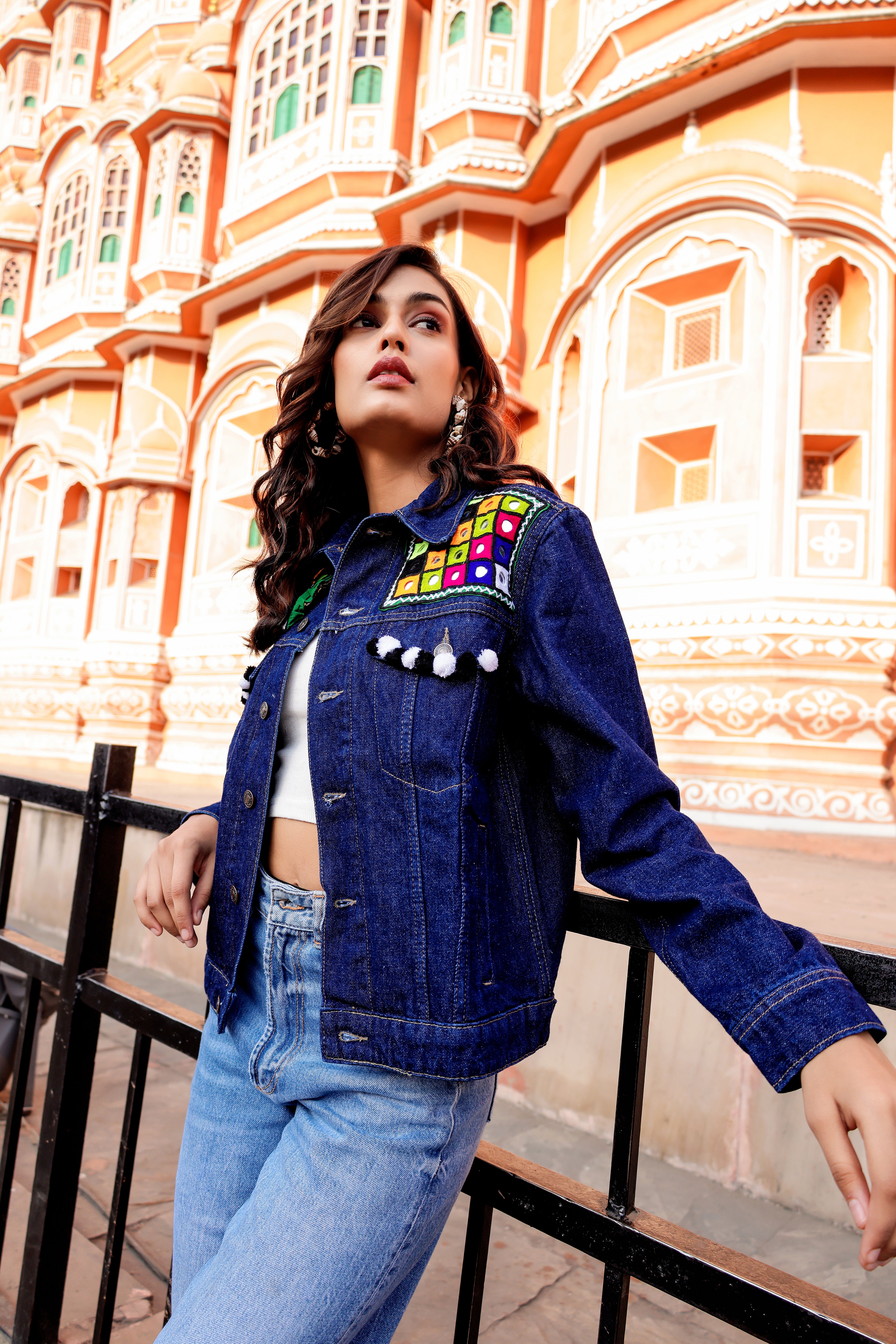 Bohemian Charm Denim Jacket with Handcrafted Embroidery