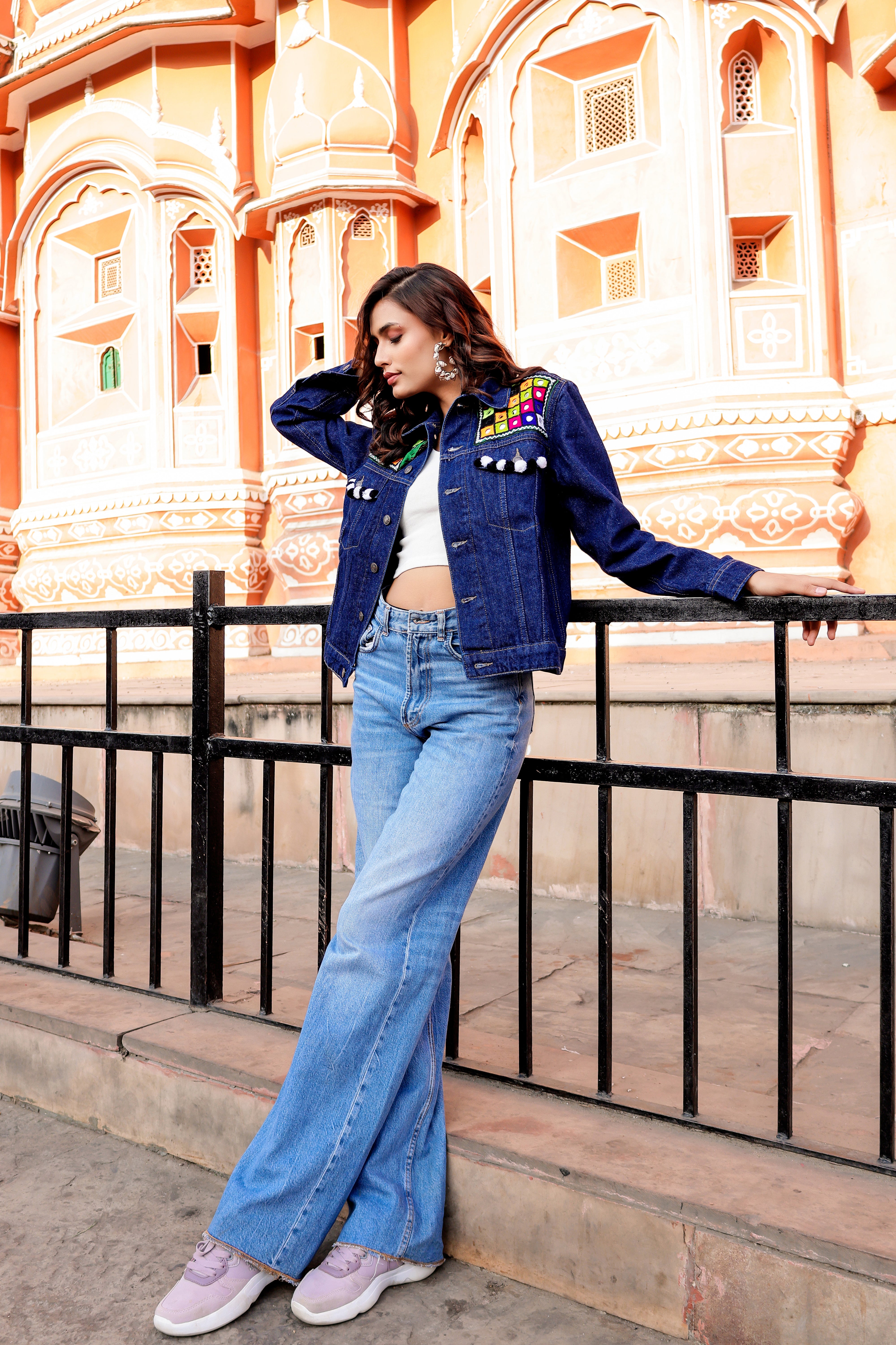 Bohemian Charm Denim Jacket with Handcrafted Embroidery
