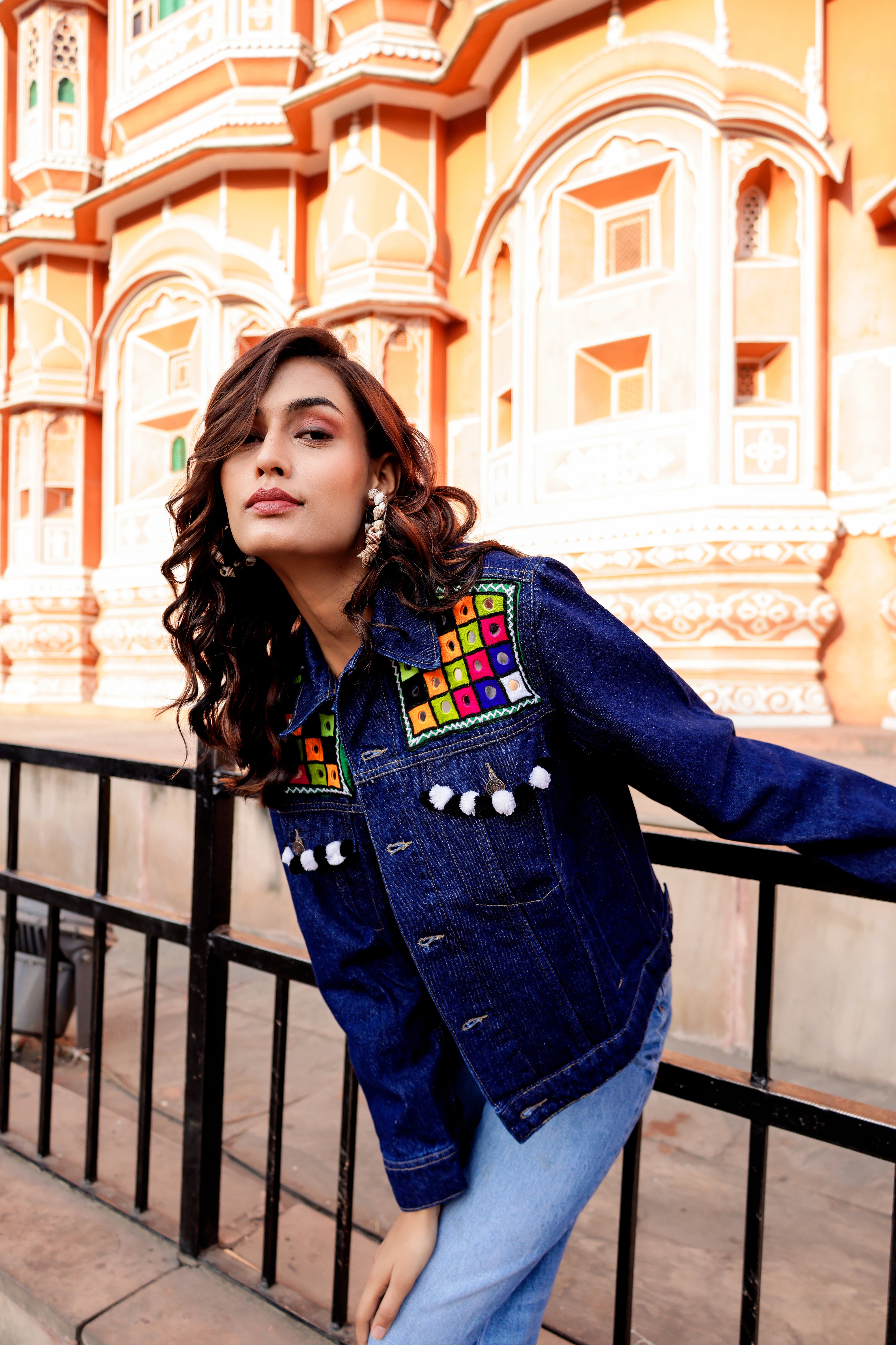 Bohemian Charm Denim Jacket with Handcrafted Embroidery