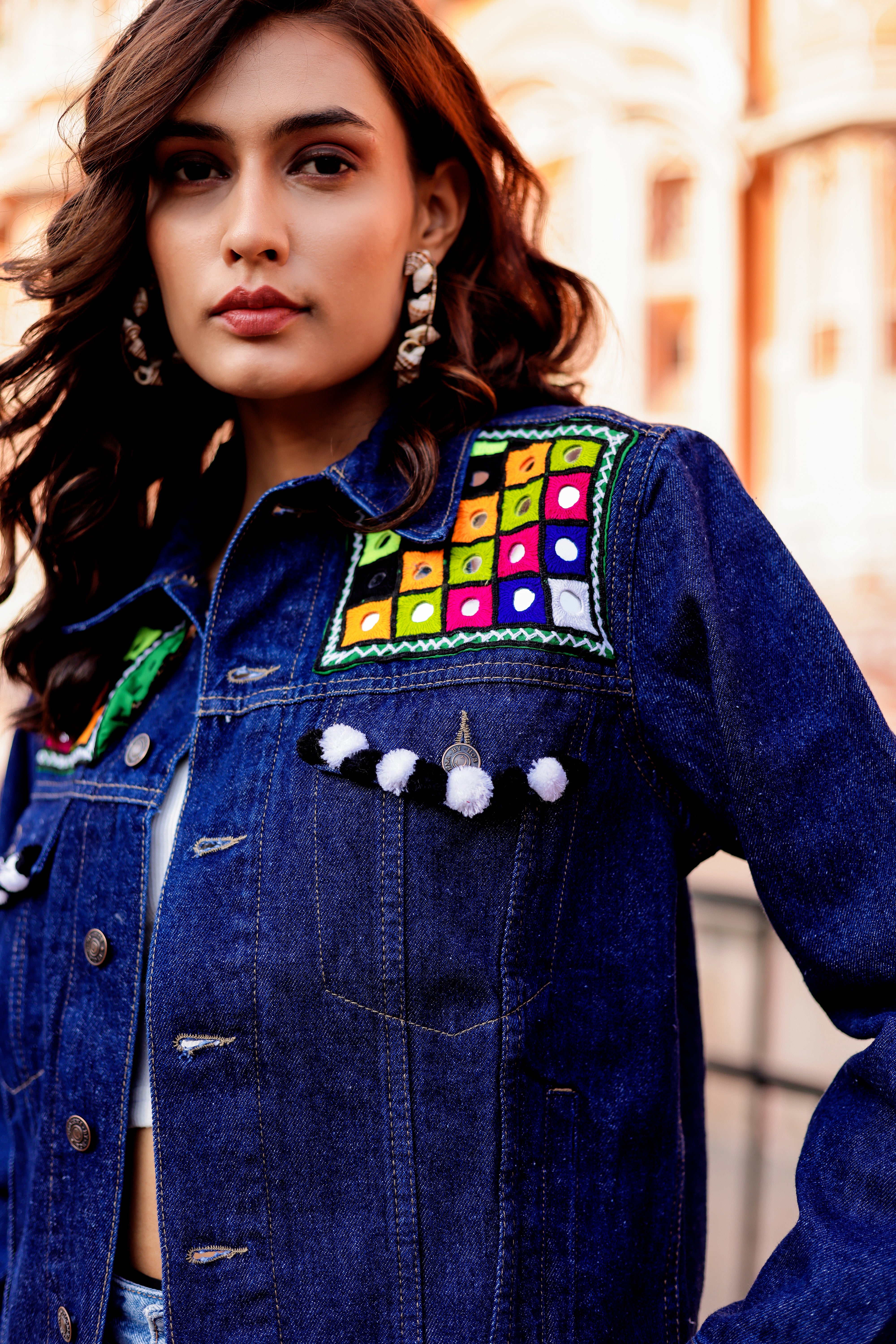 Bohemian Charm Denim Jacket with Handcrafted Embroidery