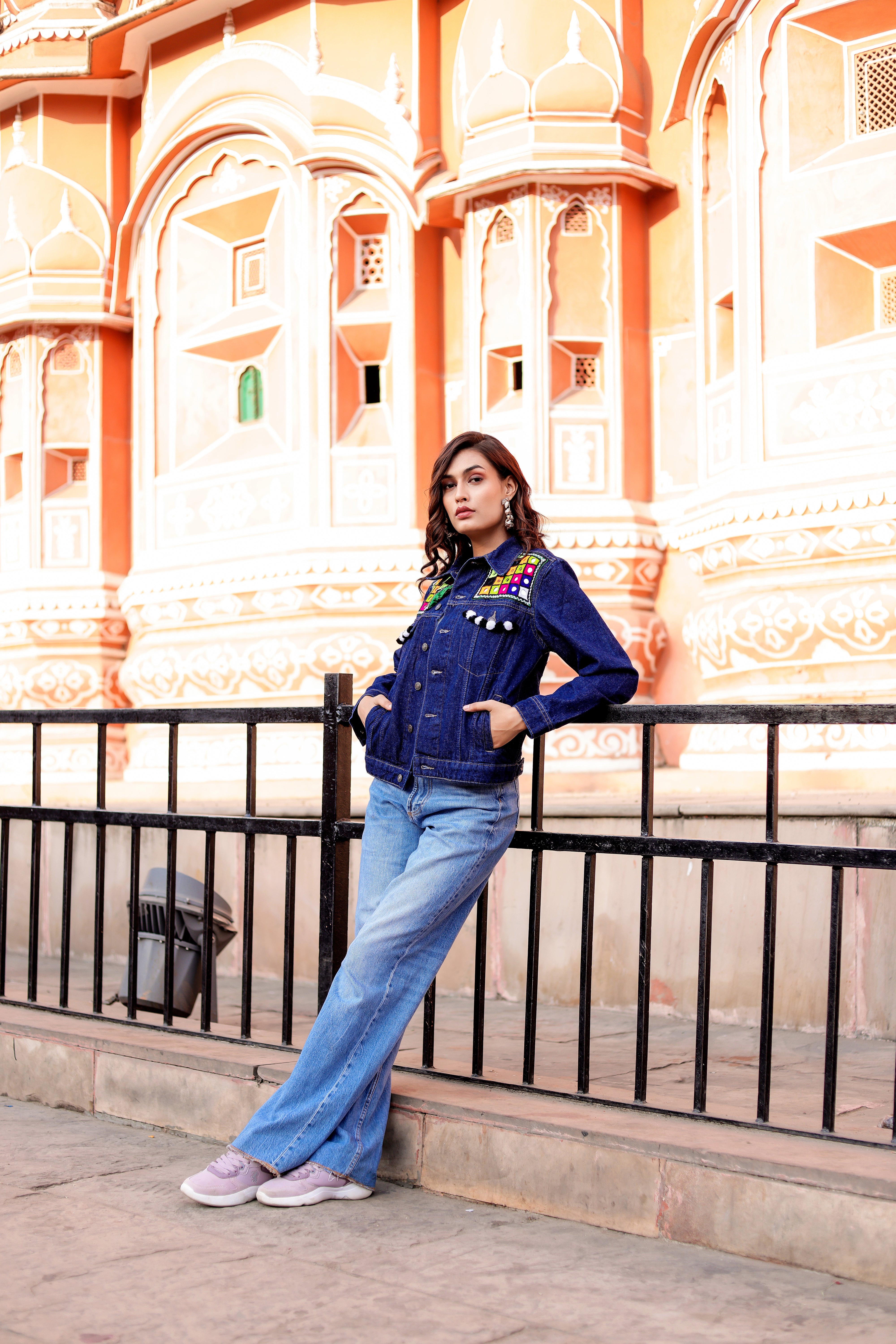 Bohemian Charm Denim Jacket with Handcrafted Embroidery