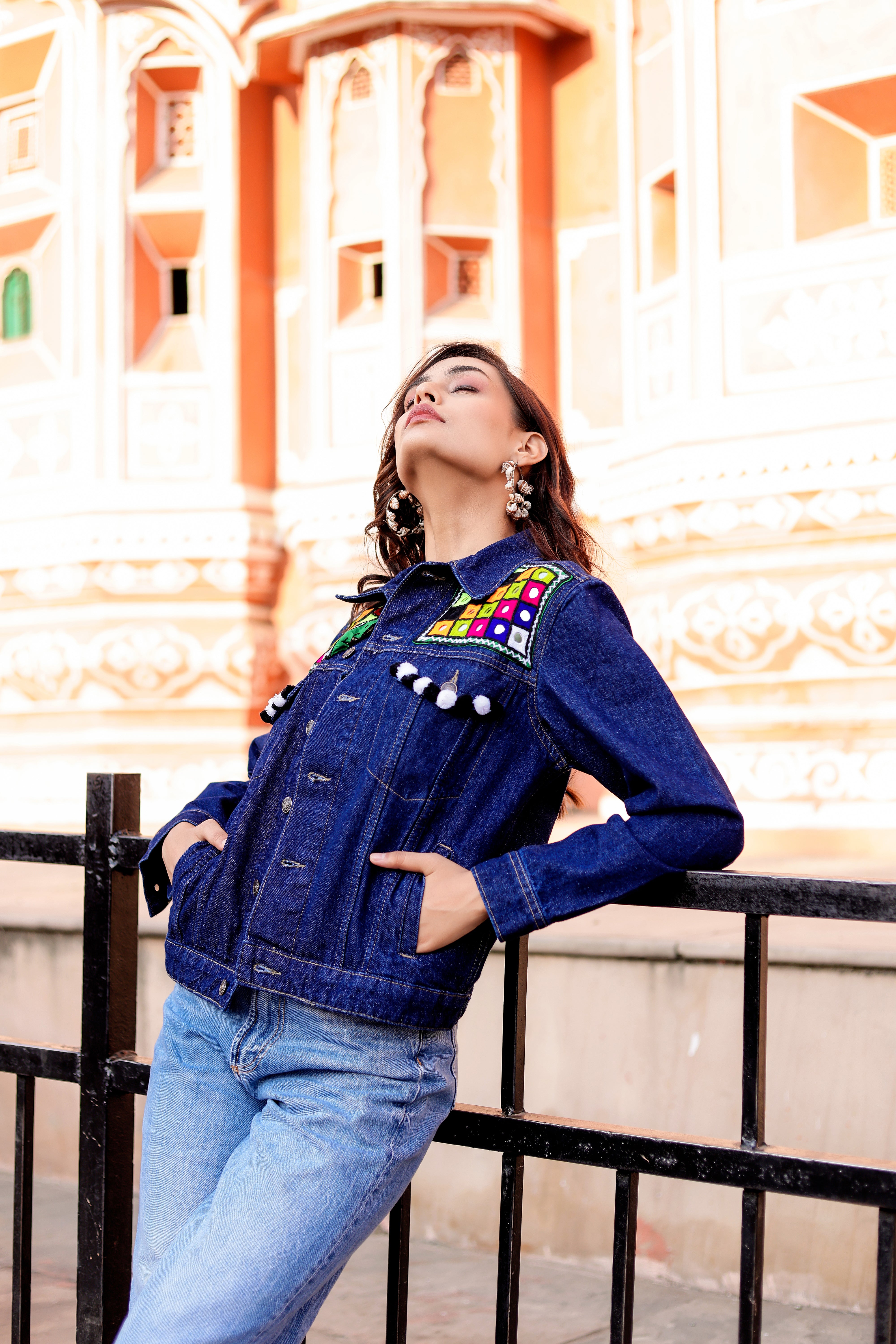 Bohemian Charm Denim Jacket with Handcrafted Embroidery