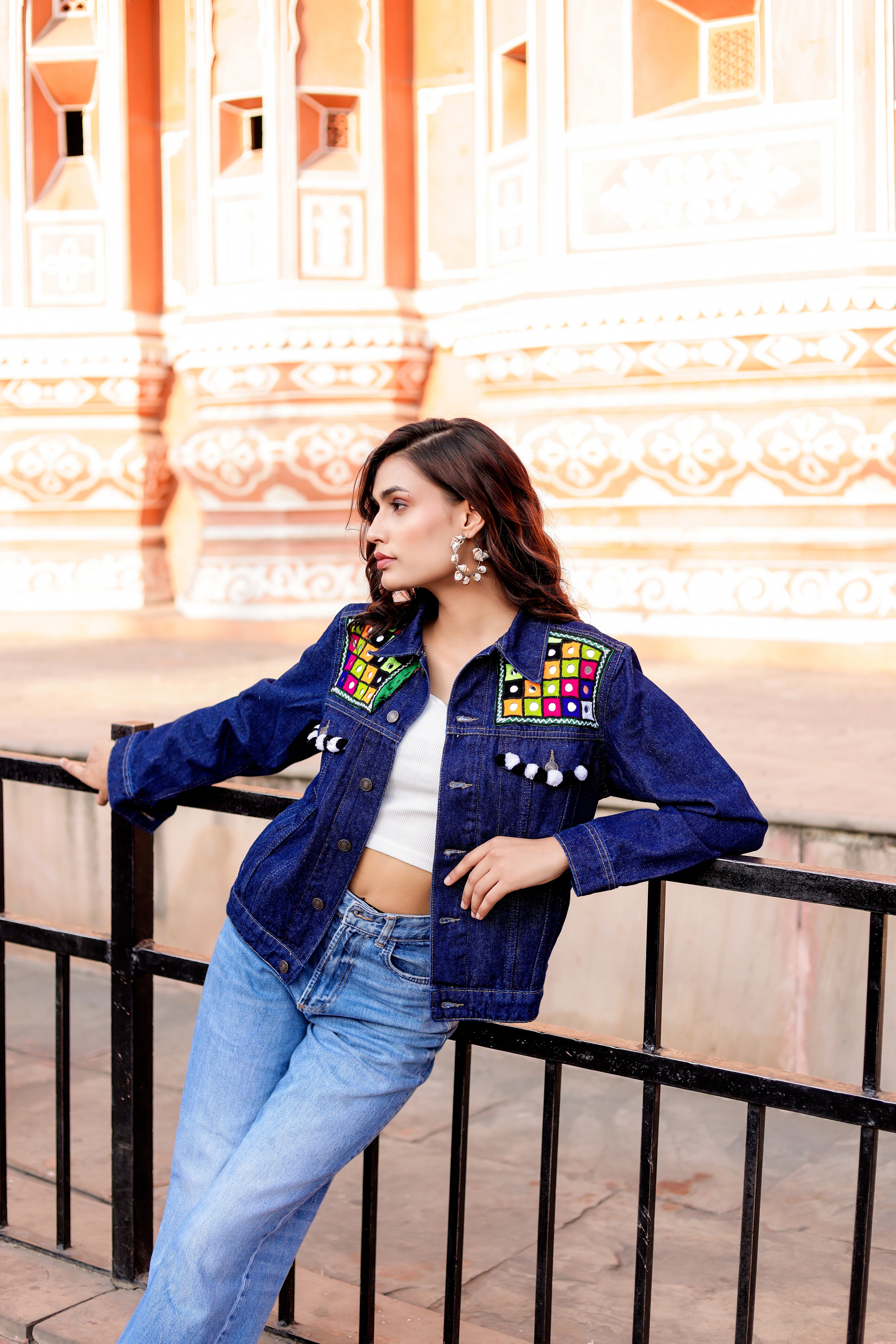 Bohemian Charm Denim Jacket with Handcrafted Embroidery