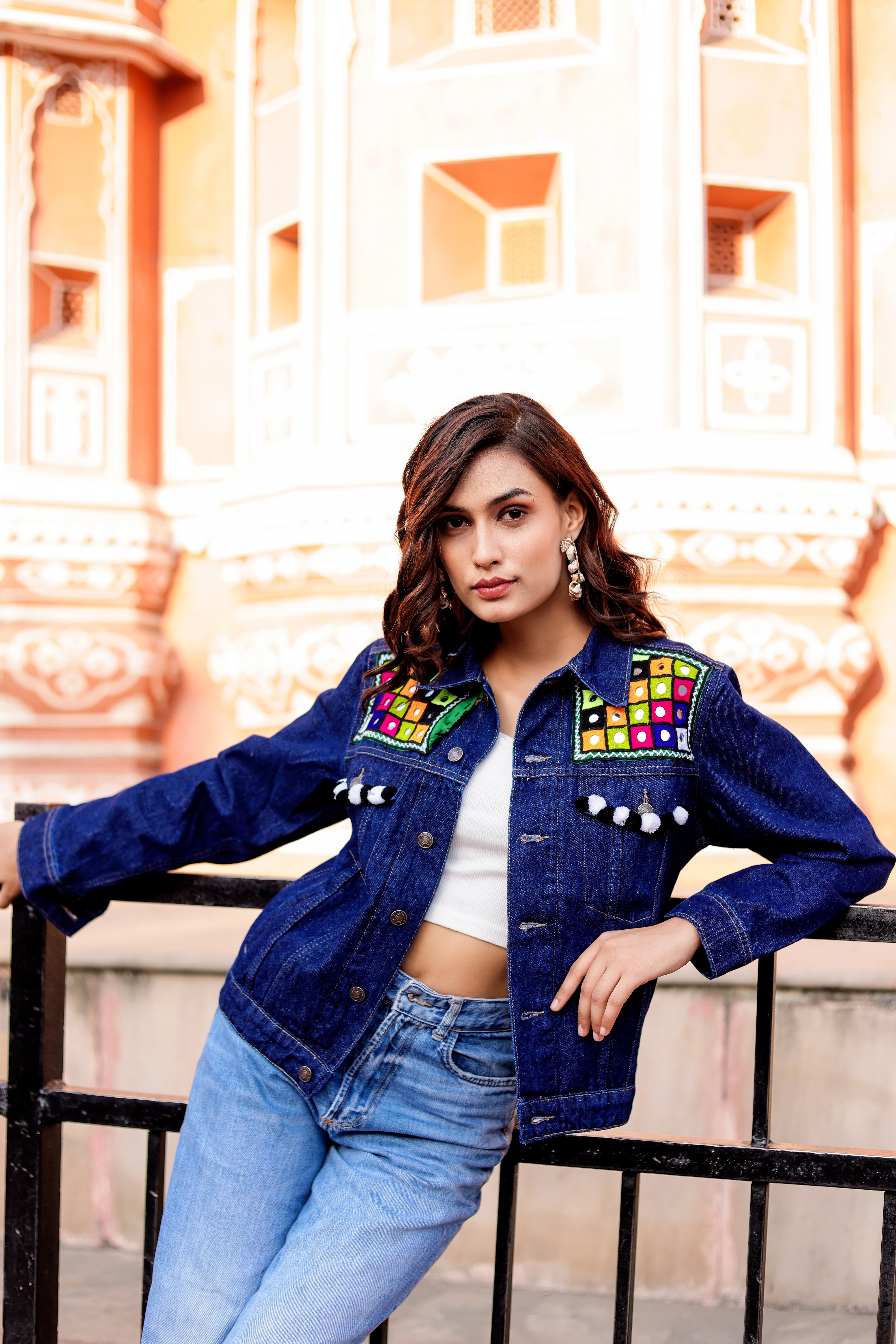 Bohemian Charm Denim Jacket with Handcrafted Embroidery
