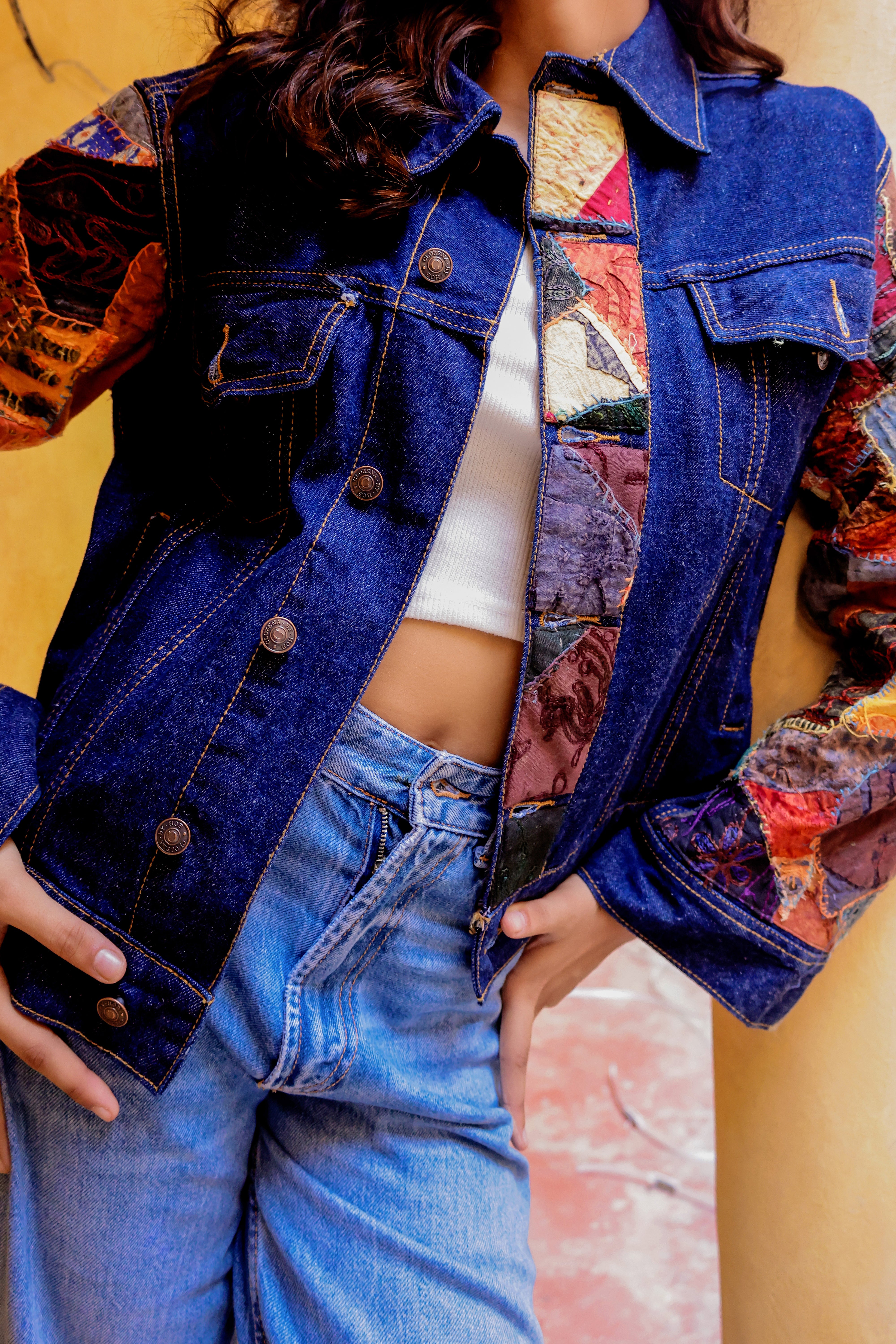 Ethnic Stitch Denim Jacket: Handmade Elegance