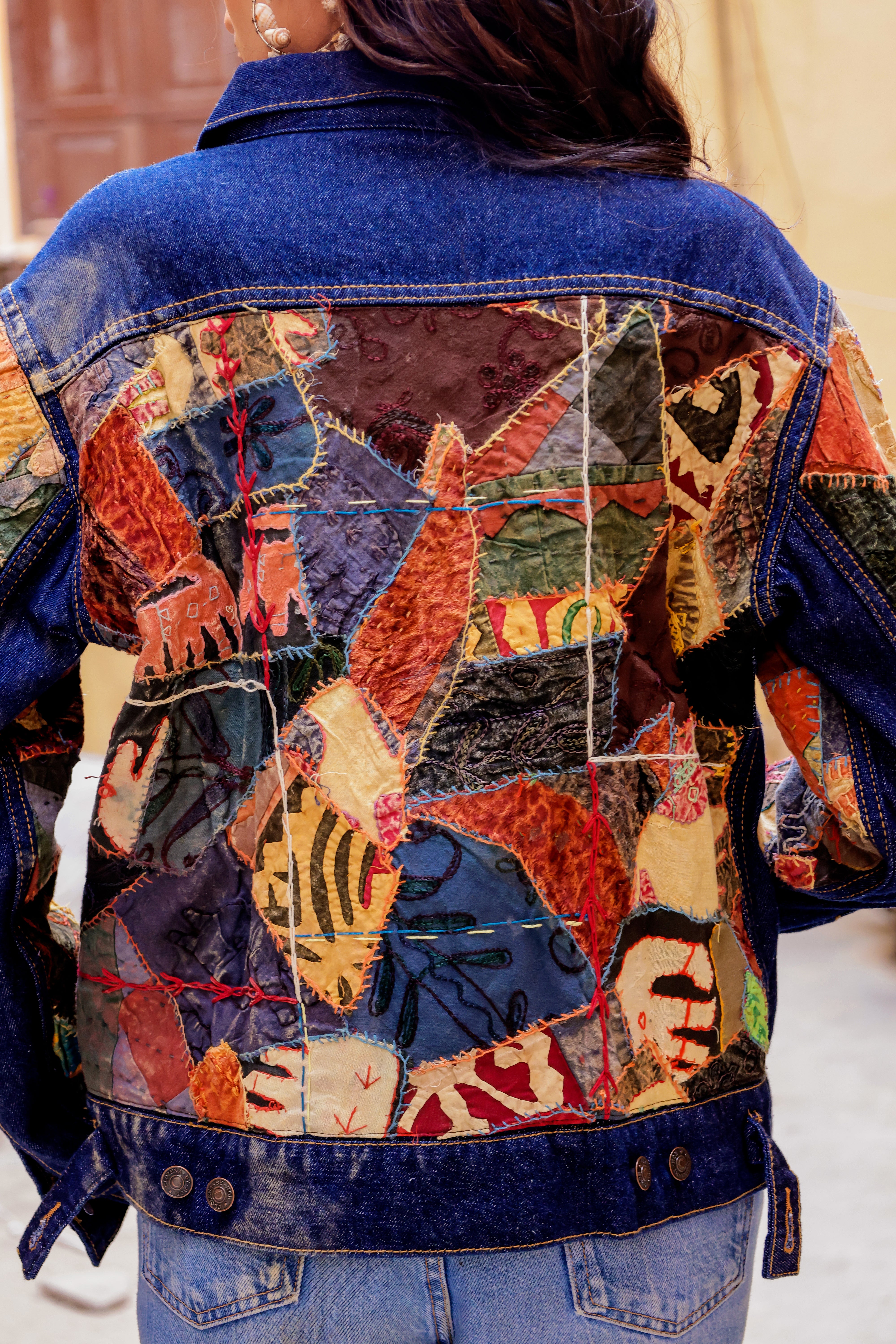 Ethnic Stitch Denim Jacket: Handmade Elegance