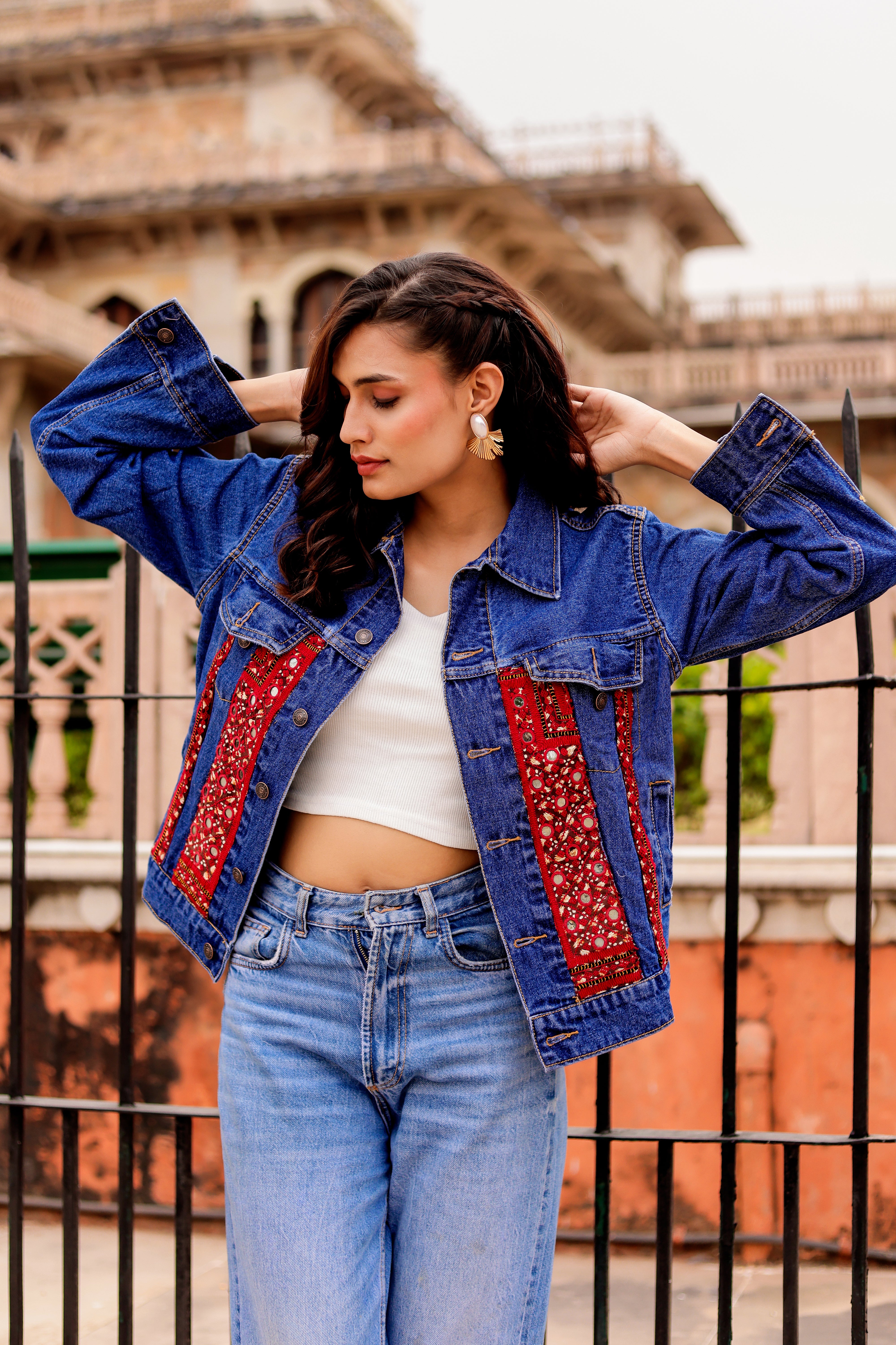 Threaded Grace Denim Jacket with Indian Artisan Touch