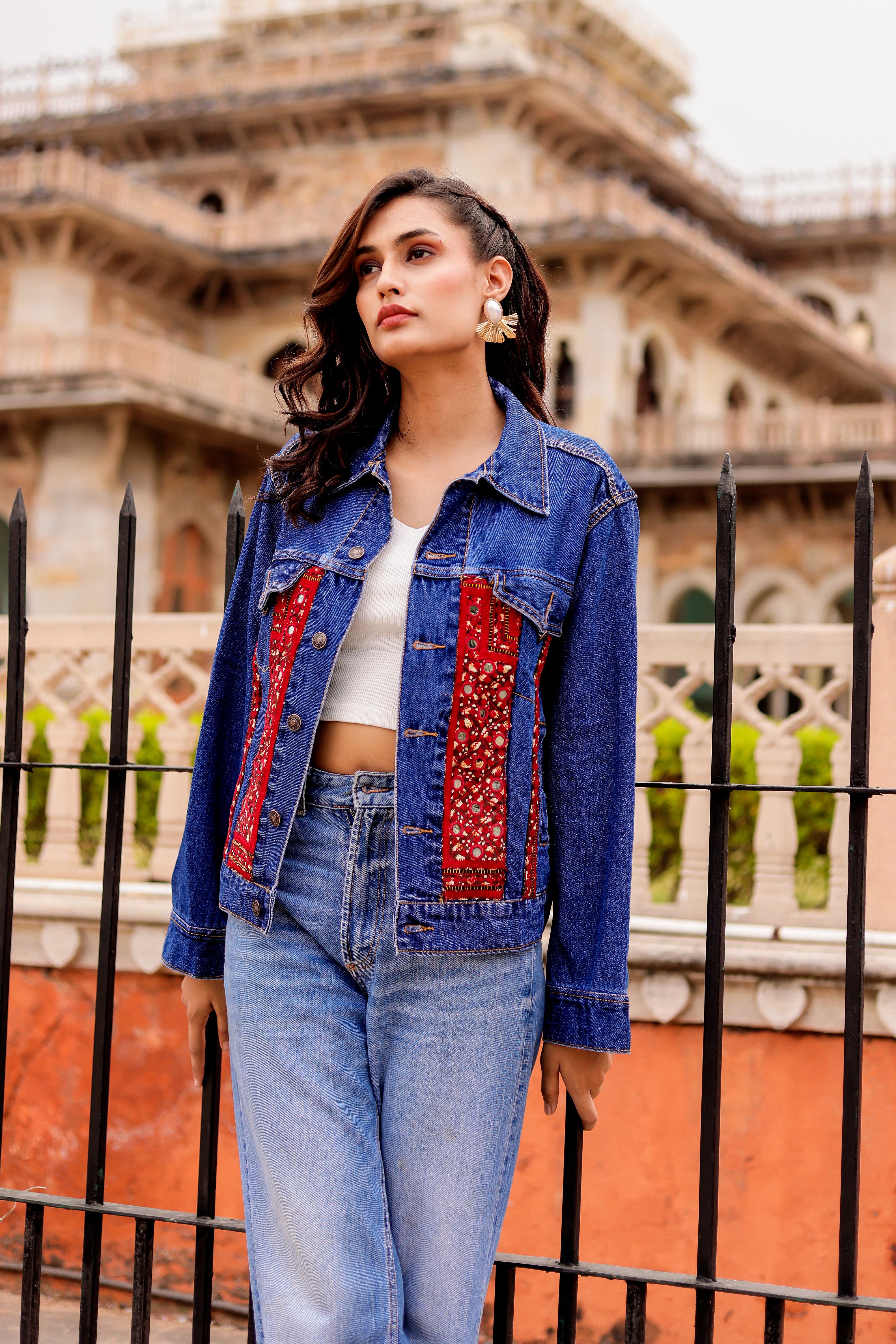 Threaded Grace Denim Jacket with Indian Artisan Touch