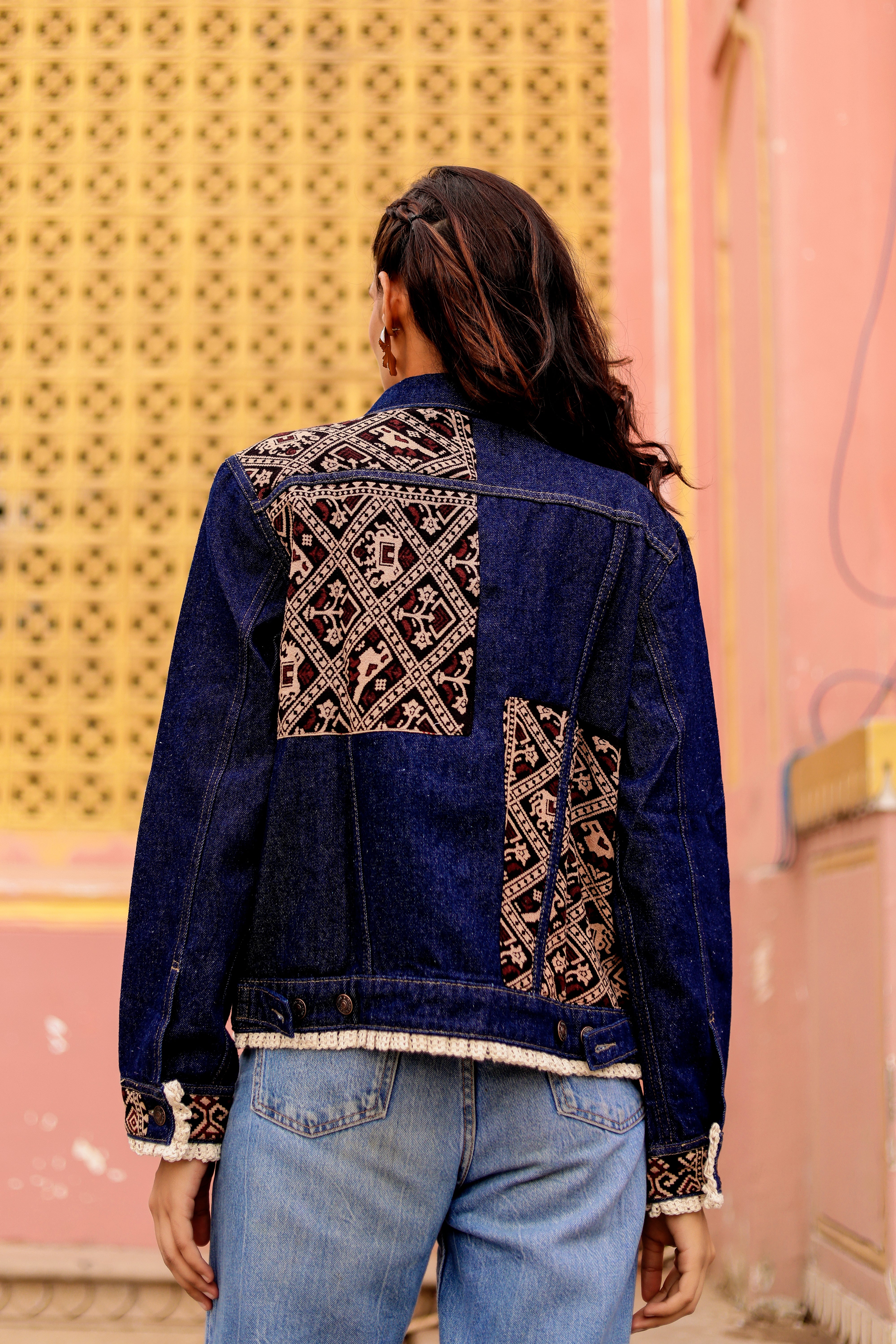 Boho Spirit Jacket: Fusion of Denim and Indian Art