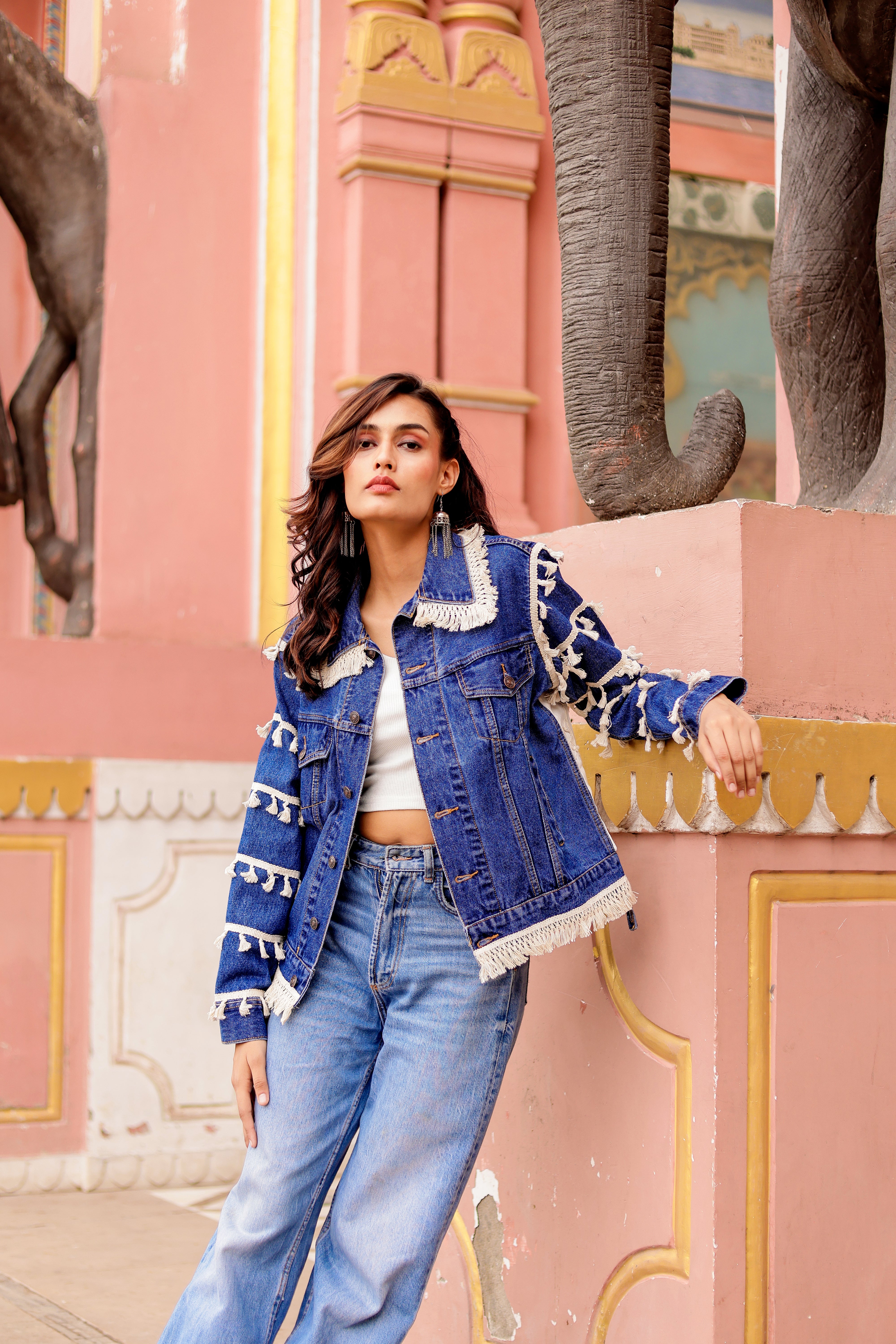 Timeless Fusion Denim Jacket with Indian Handcraft Details