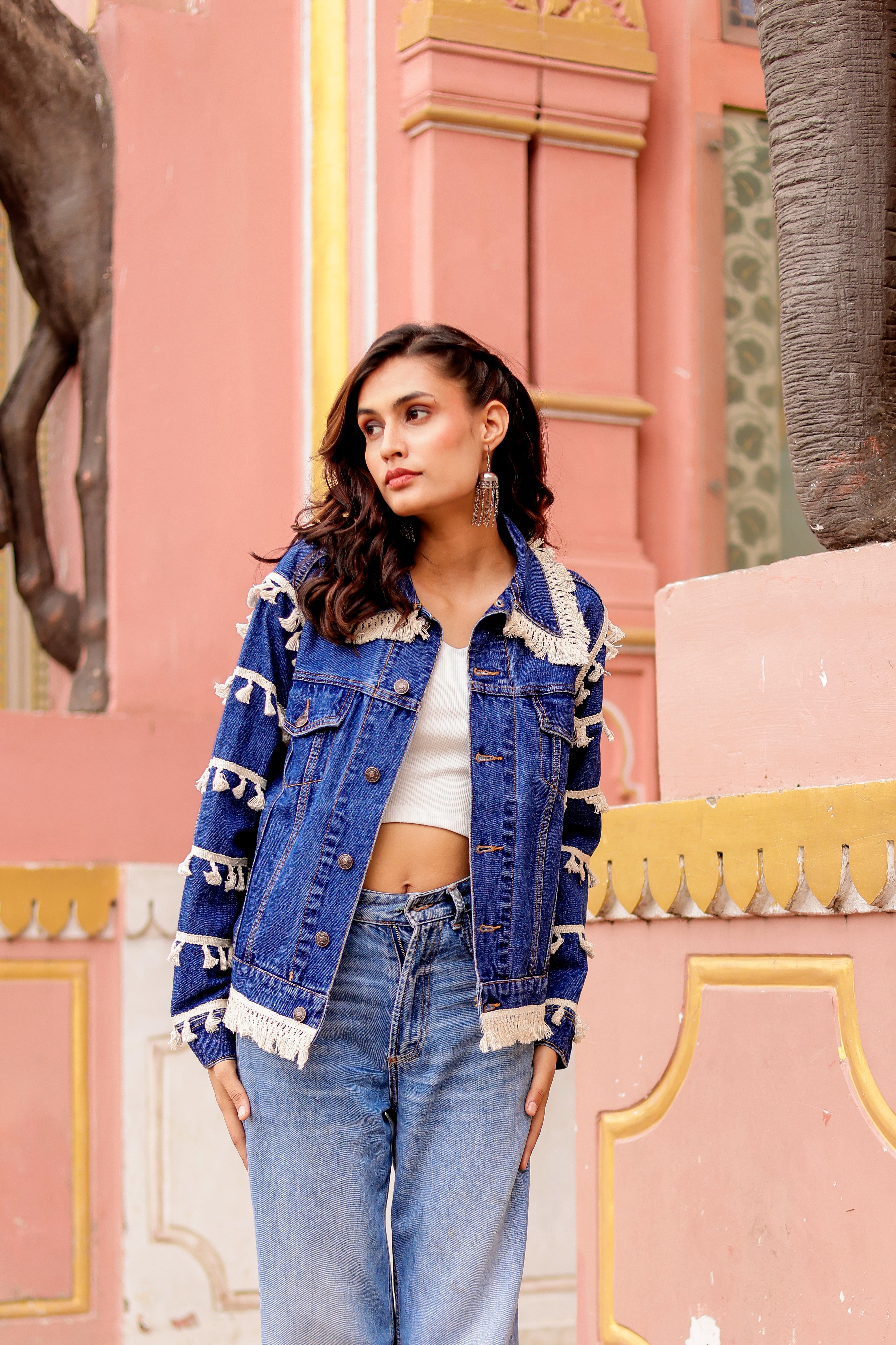Timeless Fusion Denim Jacket with Indian Handcraft Details
