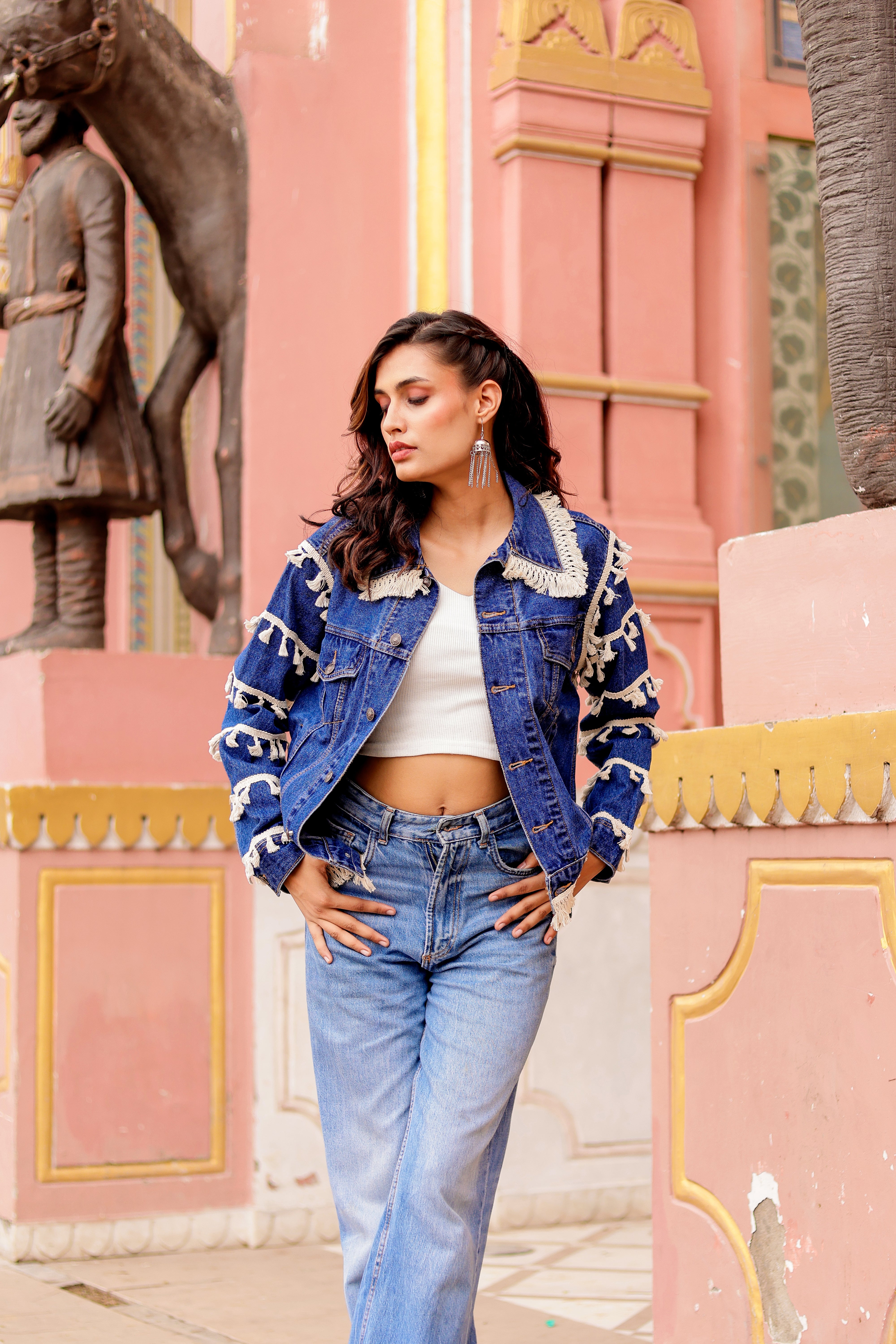 Timeless Fusion Denim Jacket with Indian Handcraft Details