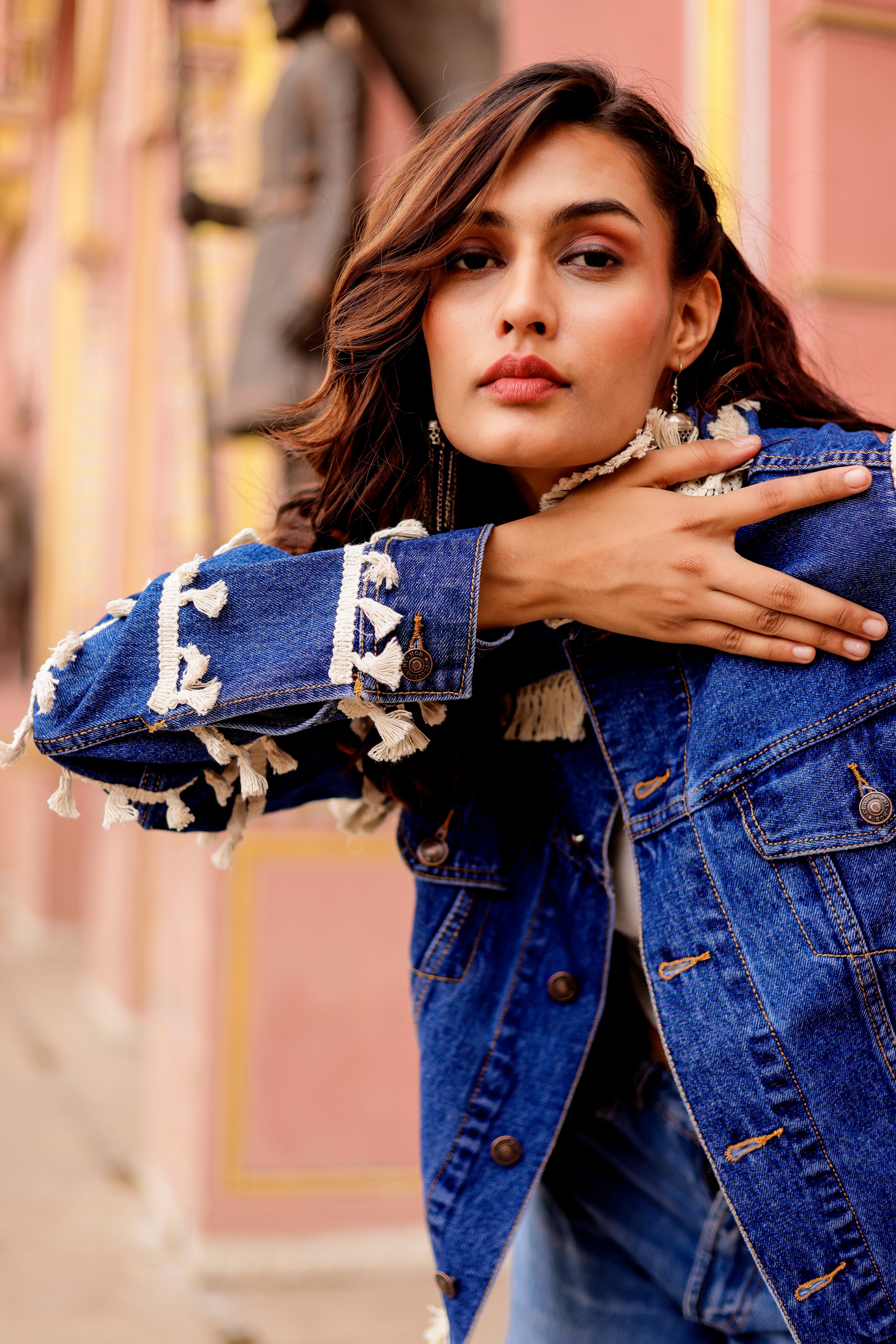 Timeless Fusion Denim Jacket with Indian Handcraft Details