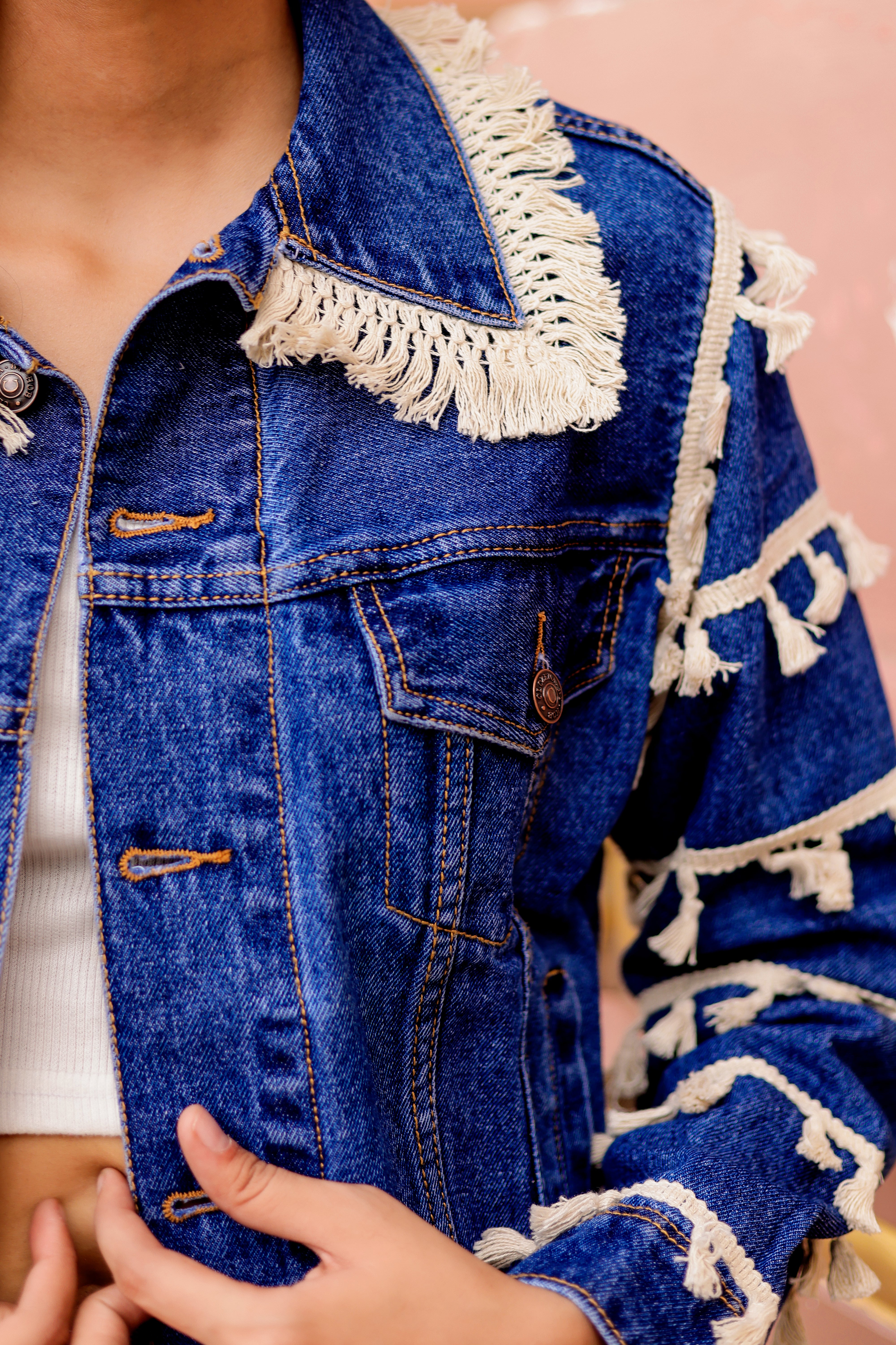 Timeless Fusion Denim Jacket with Indian Handcraft Details