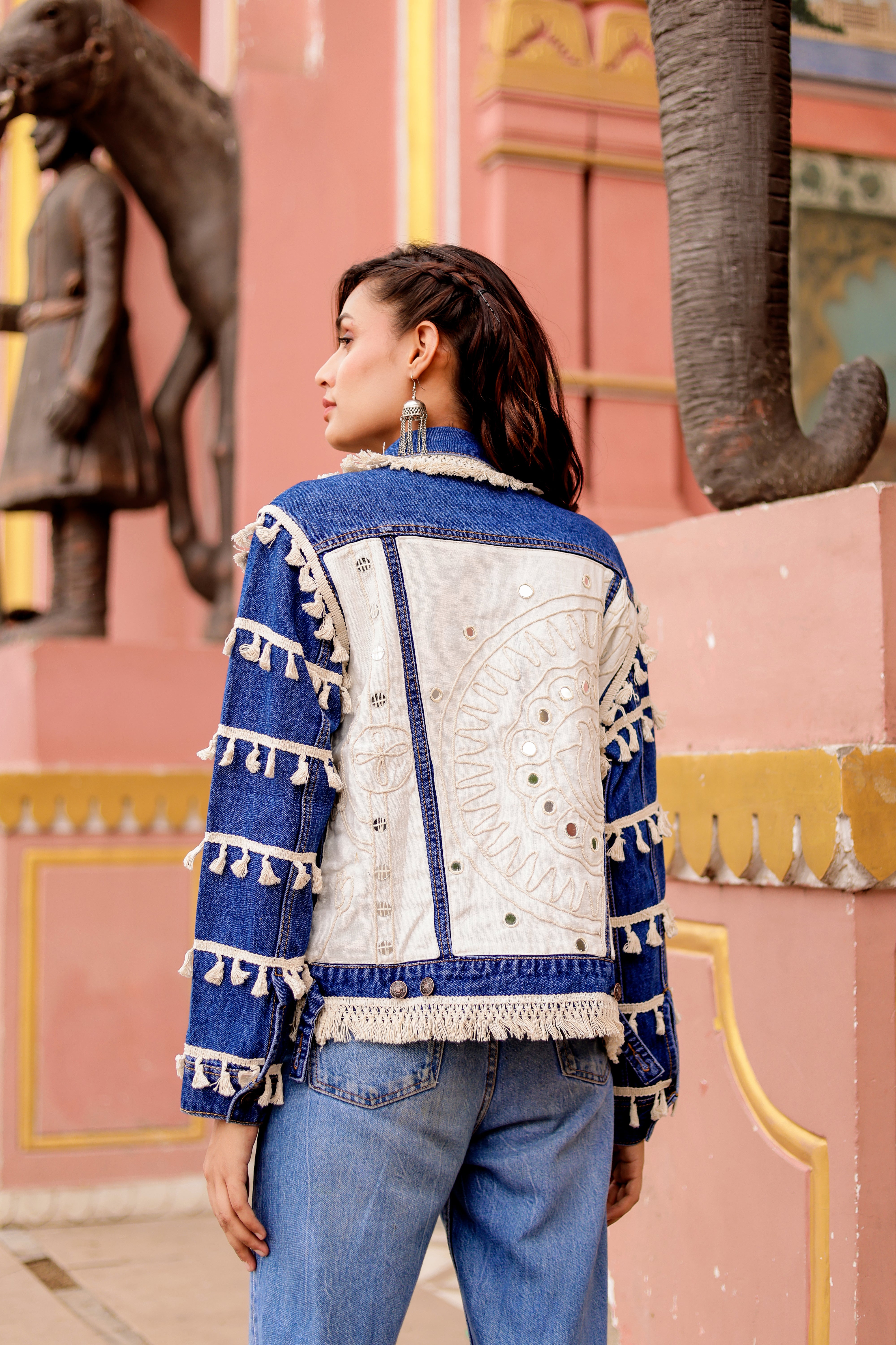 Timeless Fusion Denim Jacket with Indian Handcraft Details