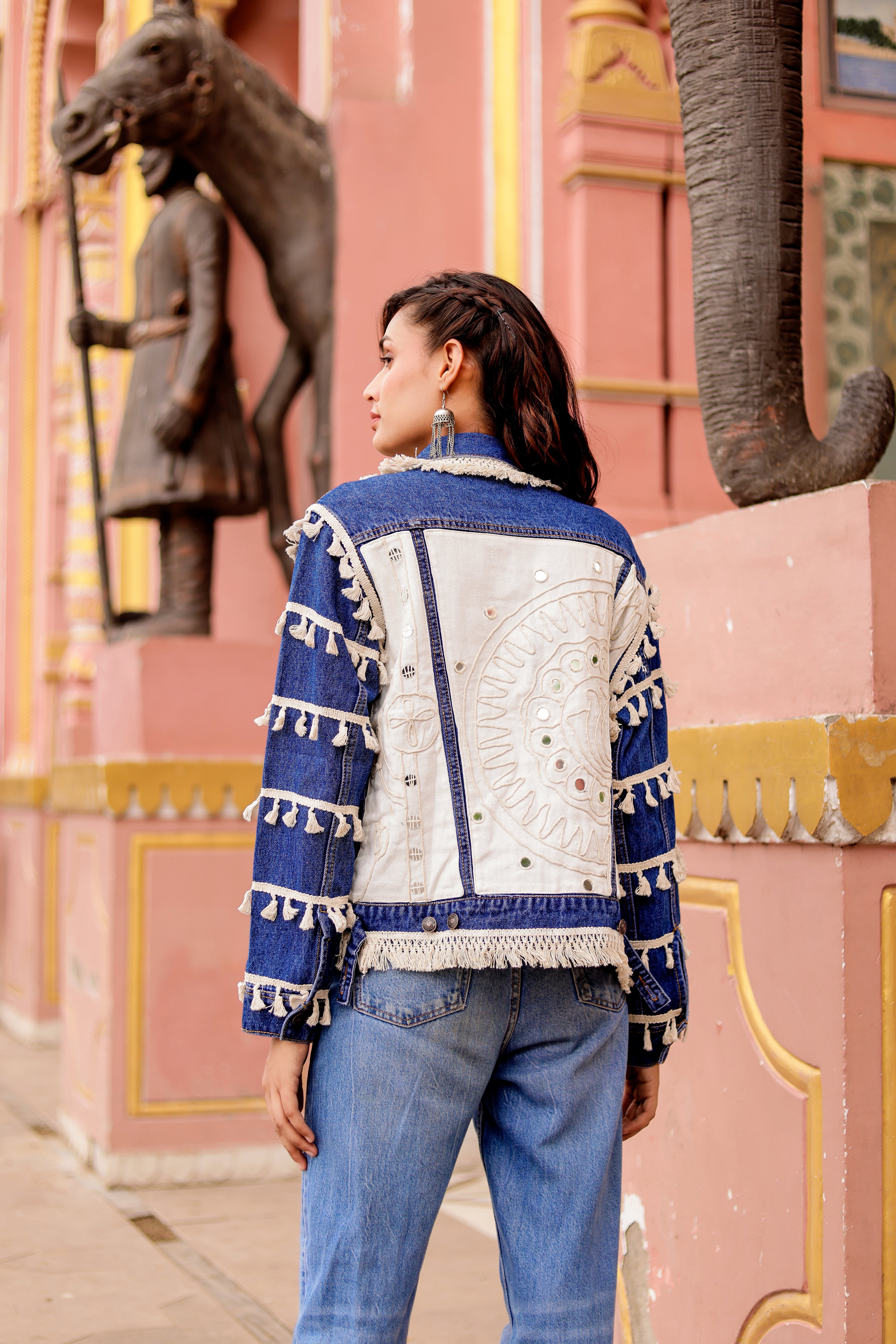 Timeless Fusion Denim Jacket with Indian Handcraft Details