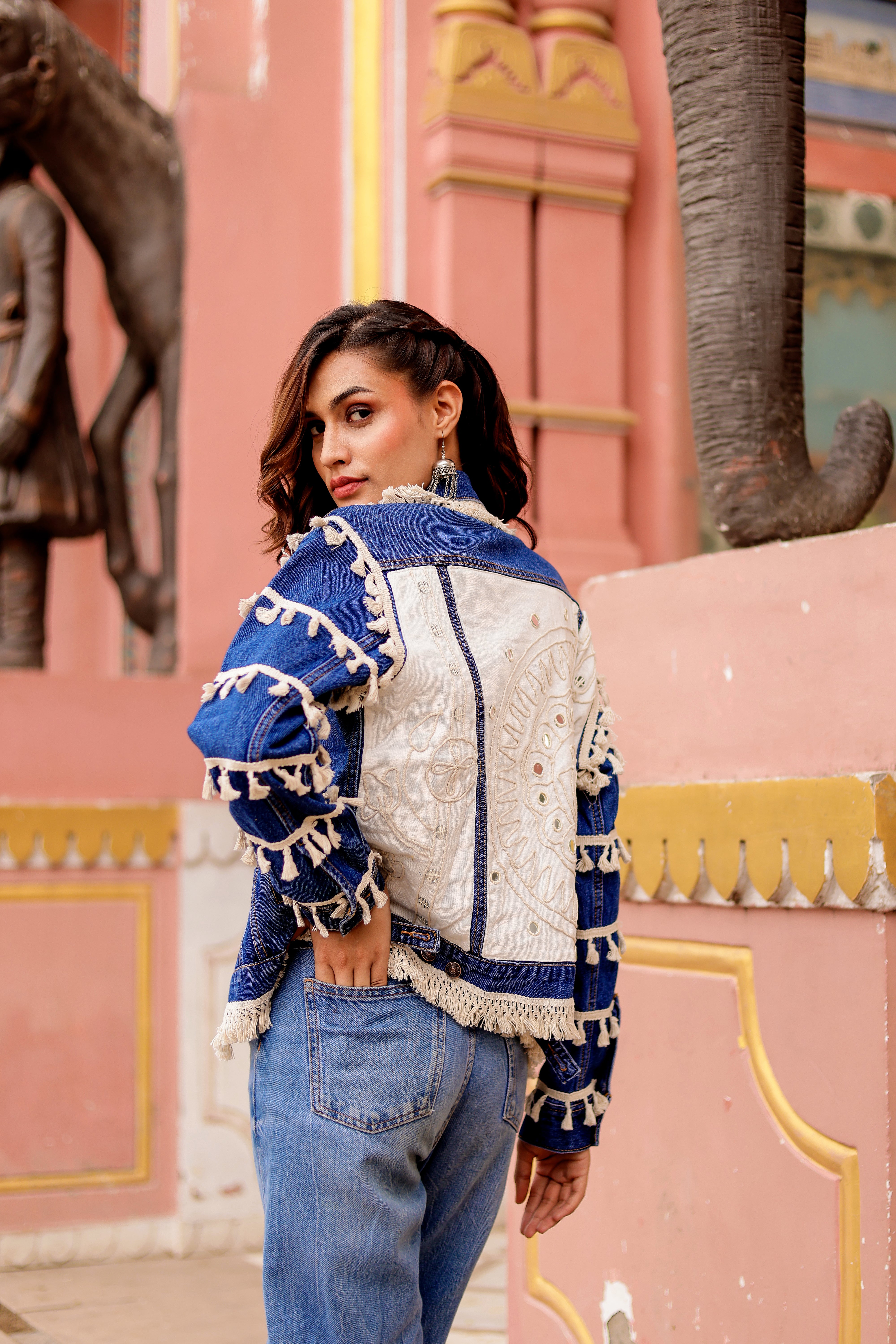 Timeless Fusion Denim Jacket with Indian Handcraft Details