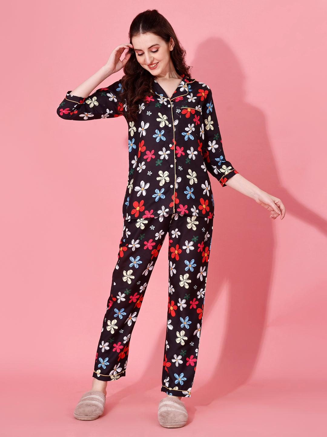 (BOGO) Boss Lady 2 Back Printed Black Pyjama Set With Free Scrunchies