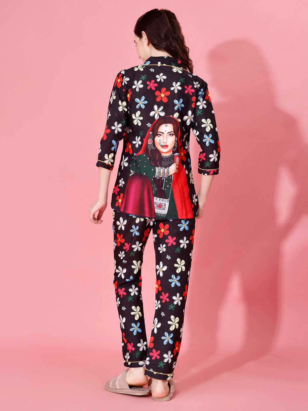 (BOGO) Boss Lady 2 Back Printed Black Pyjama Set With Free Scrunchies