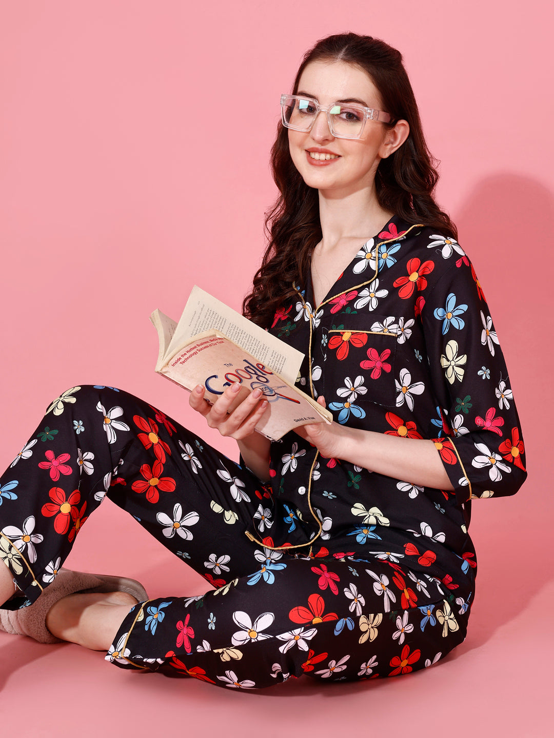 (BOGO) Boss Lady 2 Back Printed Black Pyjama Set With Free Scrunchies