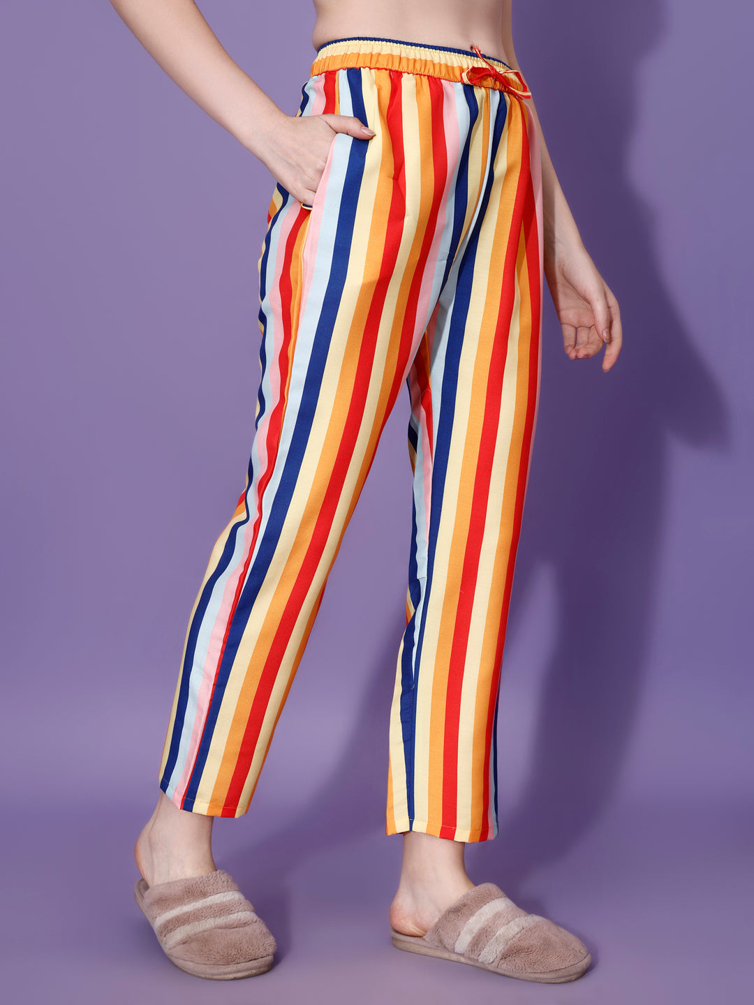 (BOGO) True Color Stripes Printed Nightsuit For Women With Free Scrunchies