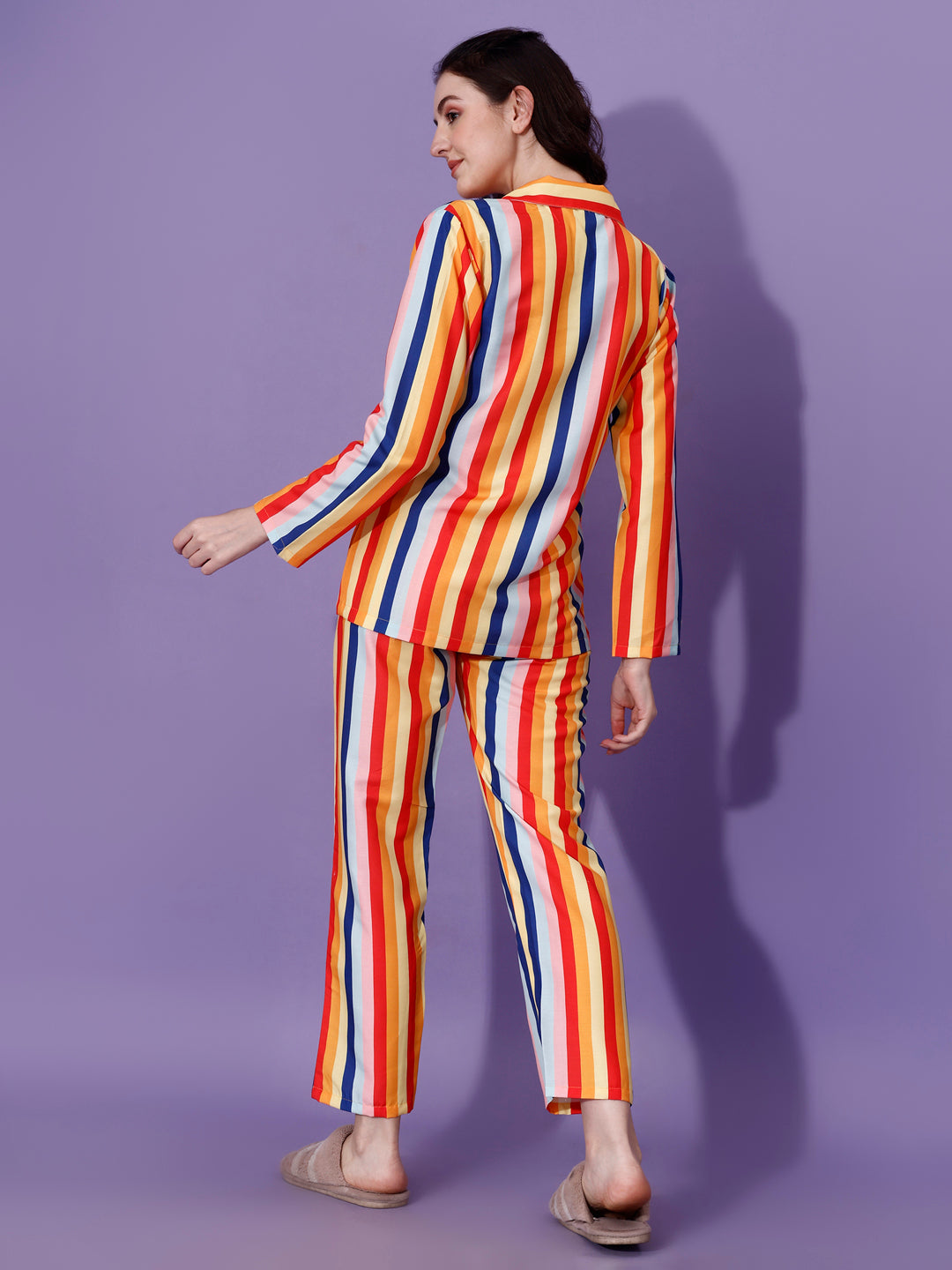 (BOGO) True Color Stripes Printed Nightsuit For Women With Free Scrunchies