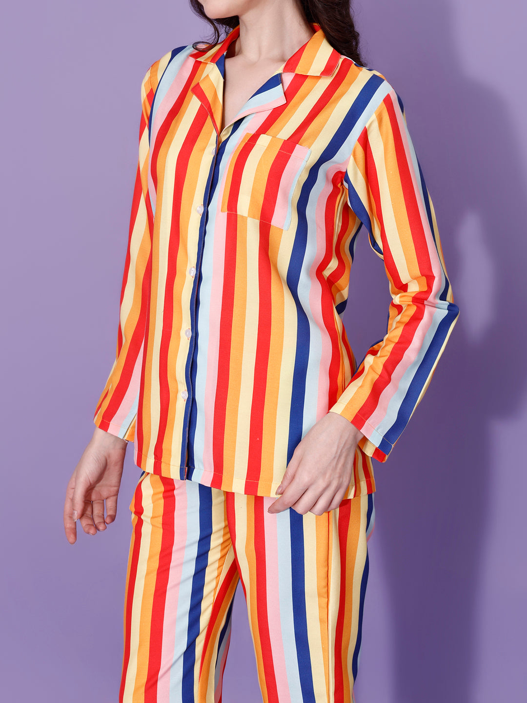(BOGO) True Color Stripes Printed Nightsuit For Women With Free Scrunchies