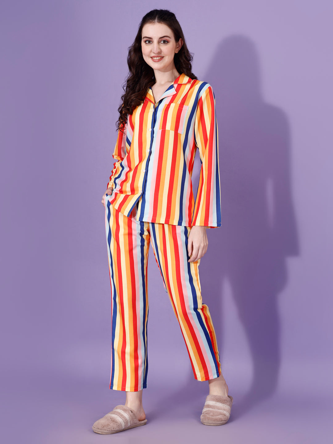 True Color Stripes Printed Nightsuit For Women 999