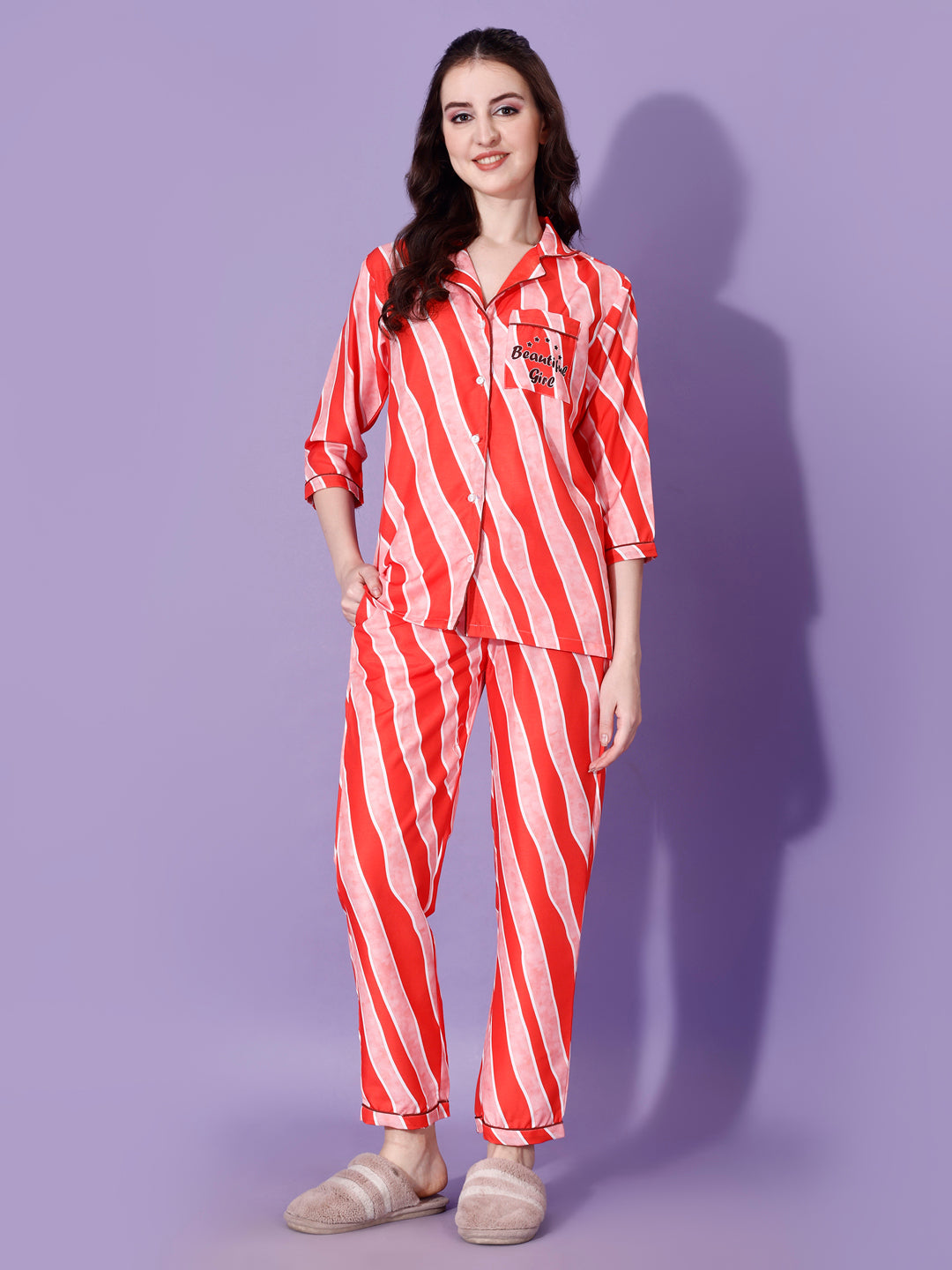 (BOGO) Beautiful Girl Back Printed Black Pyjama Set With Free Scrunchies