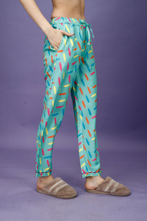 (BOGO) Cotton Candy Back Printed Black Pyjama Set With Free Scrunchies
