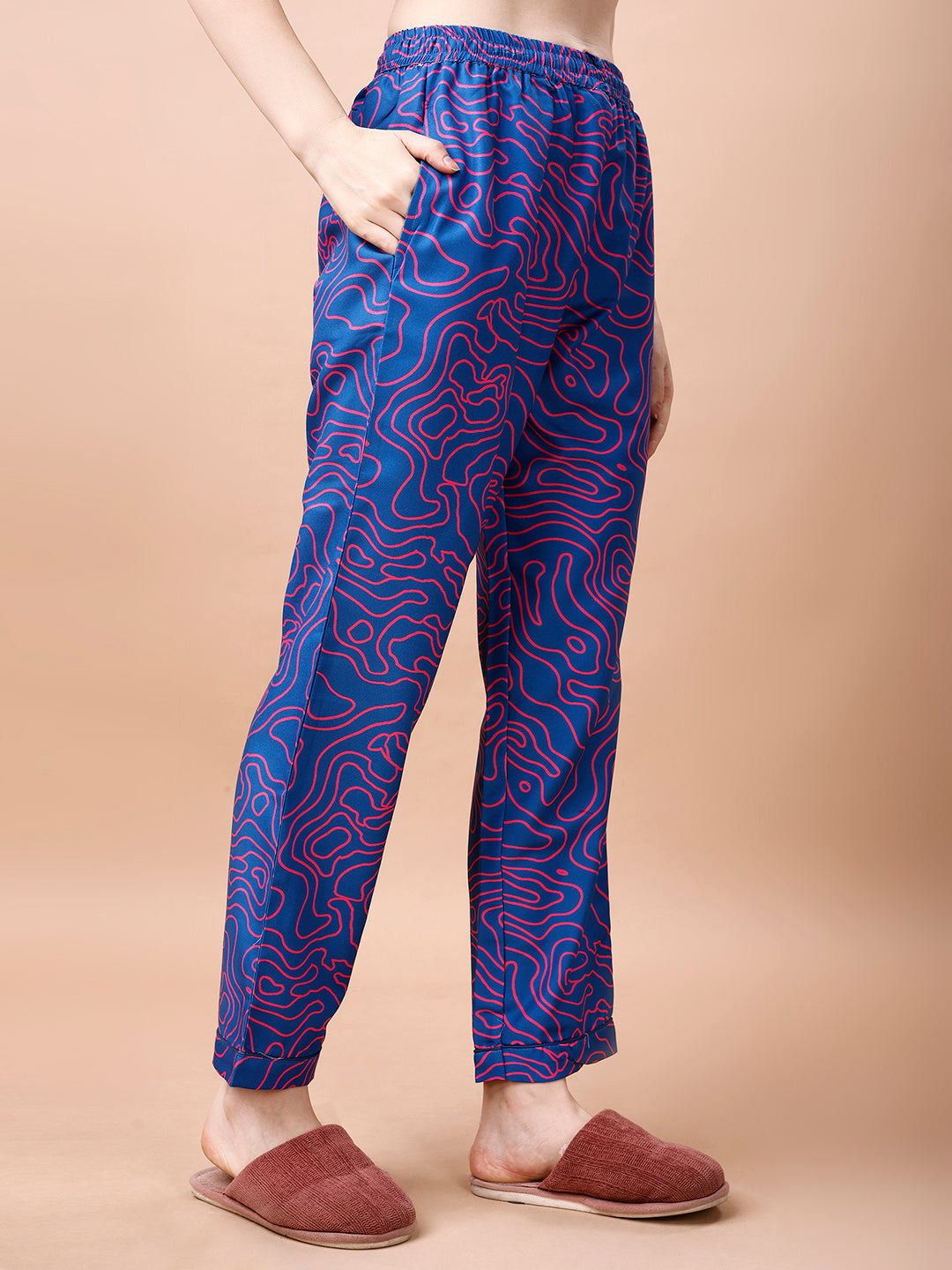 (BOGO) Modern Nari Back Printed Blue Pyjama Set With Free Scrunchies