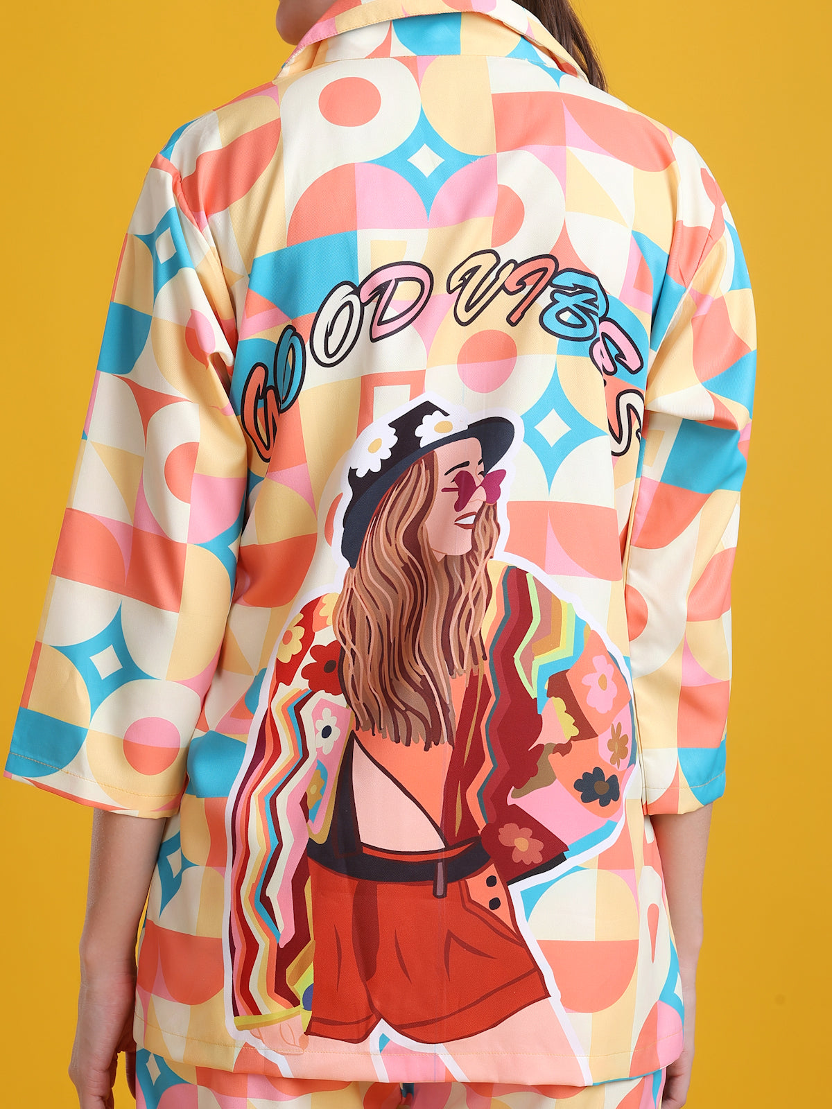 (BOGO) Sunshine Back Printed Blue Pyjama Set With Free Scrunchies