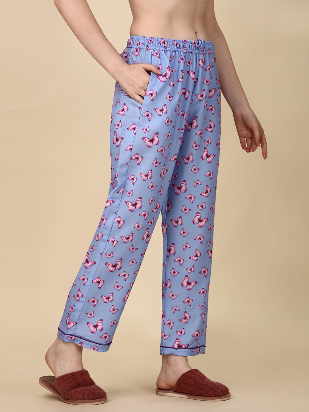 (BOGO) Butterfly Back Printed Blue Pyjama Set With Free Scrunchies