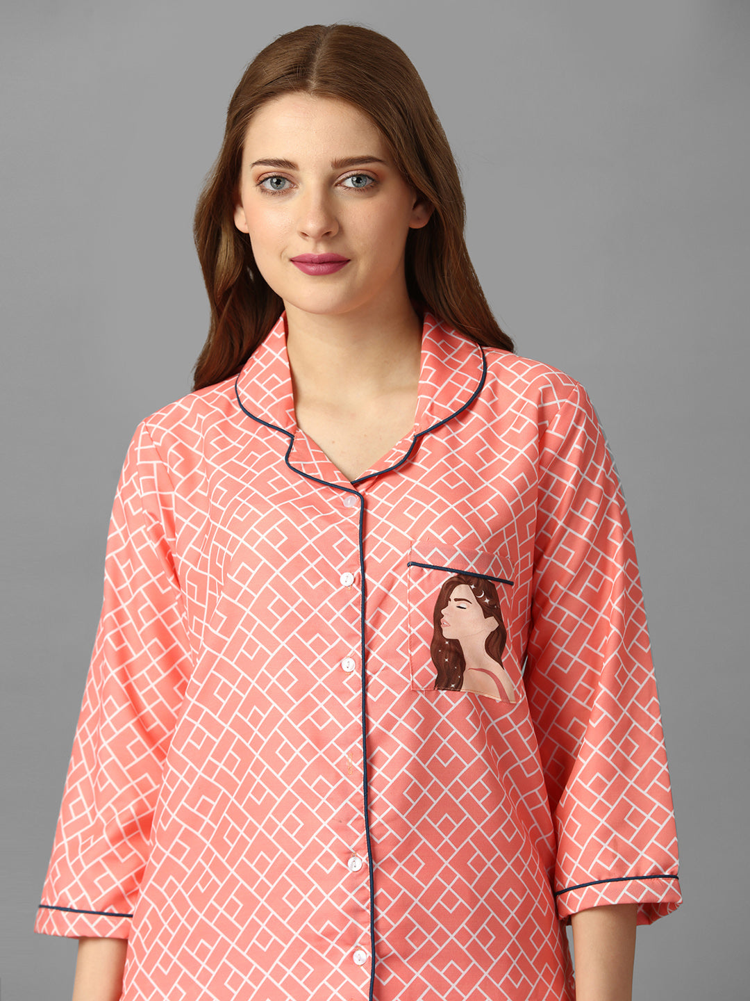 (BOGO) Shopaholic Girl Back Printed Pyjama Set With Free Scrunchies