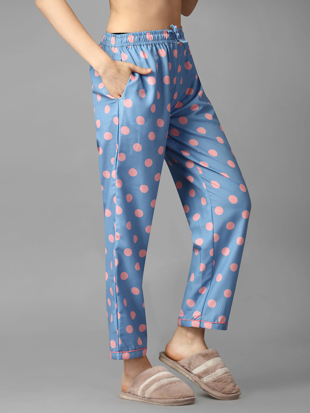 (BOGO) Pink Polka Girl Back Printed Pyjama Set With Free Scrunchies