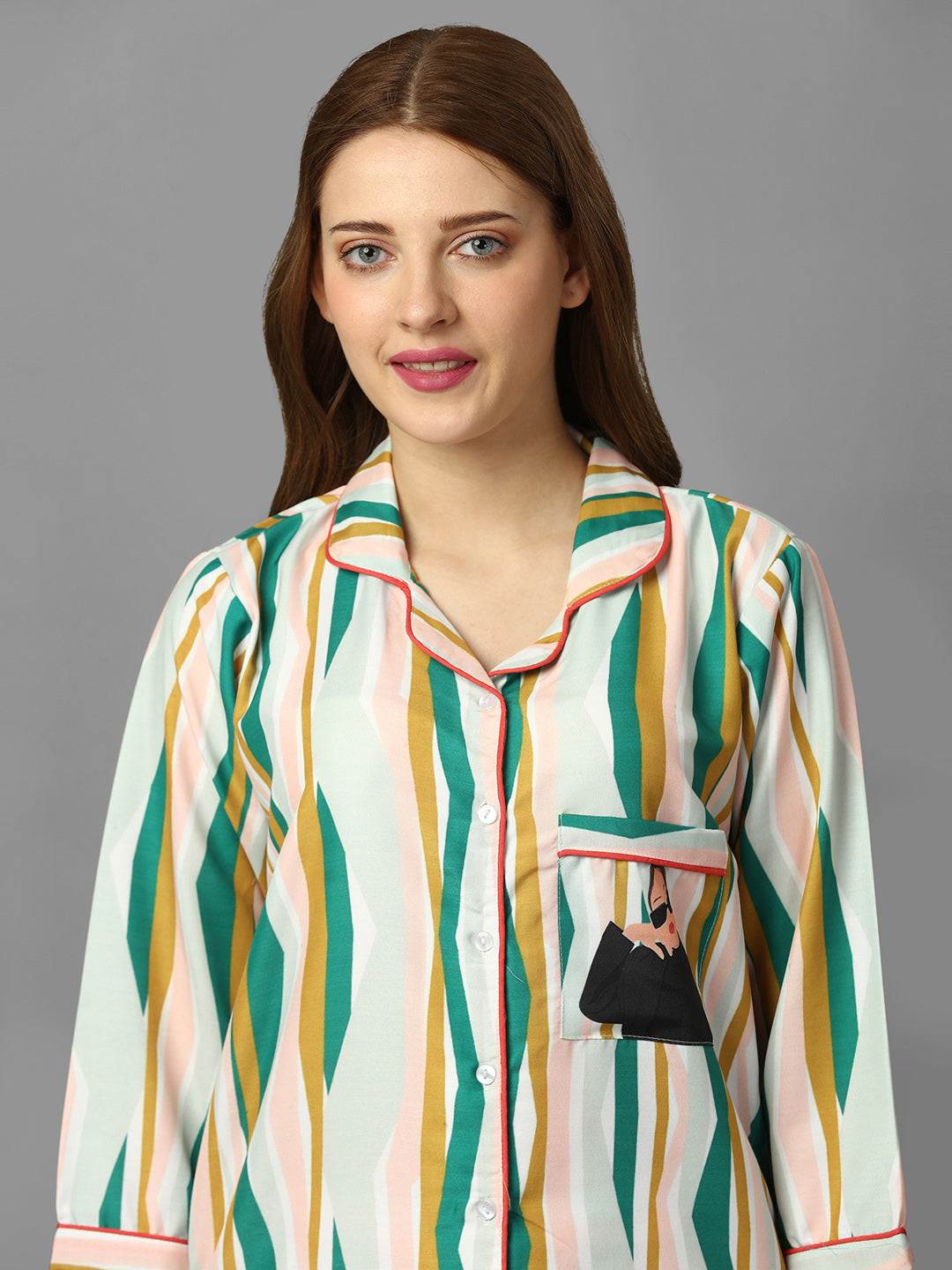 (BOGO) Boss Lady Stripes Printed Green Pyjama Set With Free Scrunchies