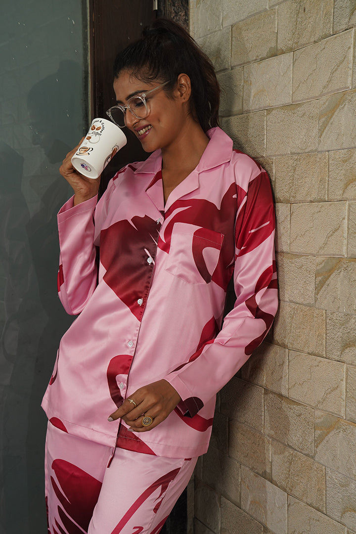 Love Heart Printed Nightsuit For Women
