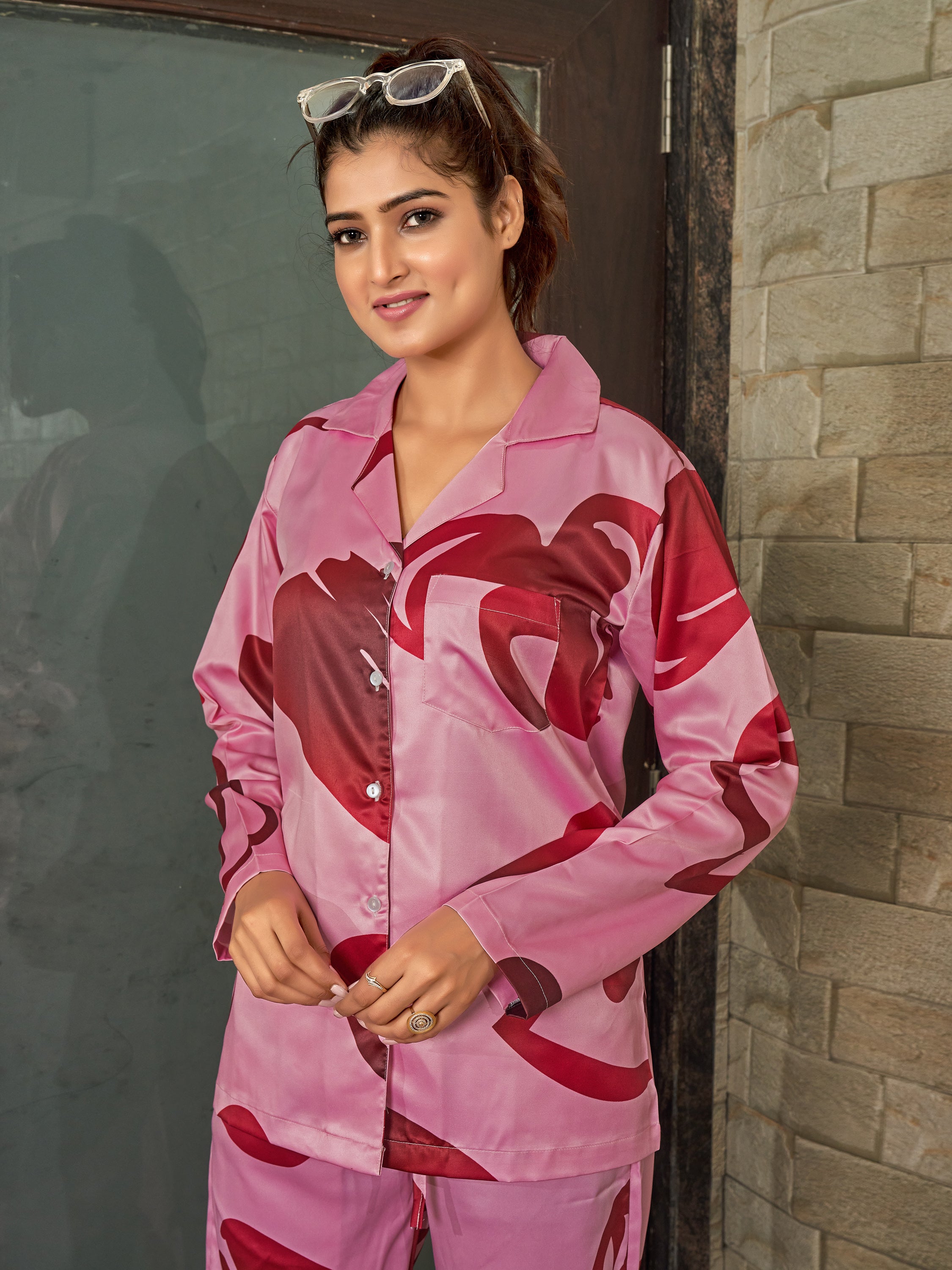 Love Heart Printed Nightsuit For Women