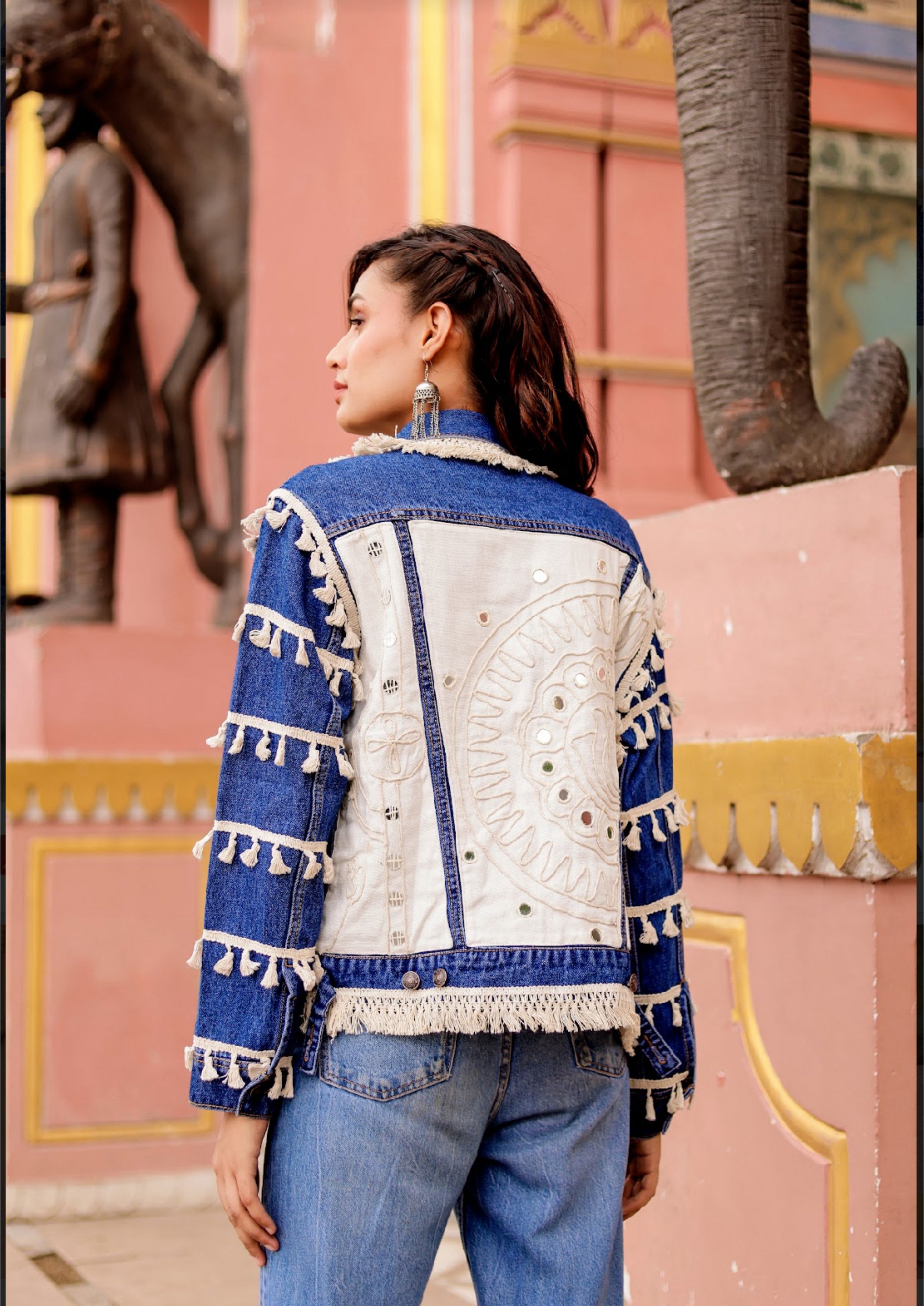 Timeless Fusion Denim Jacket with Indian Handcraft Details