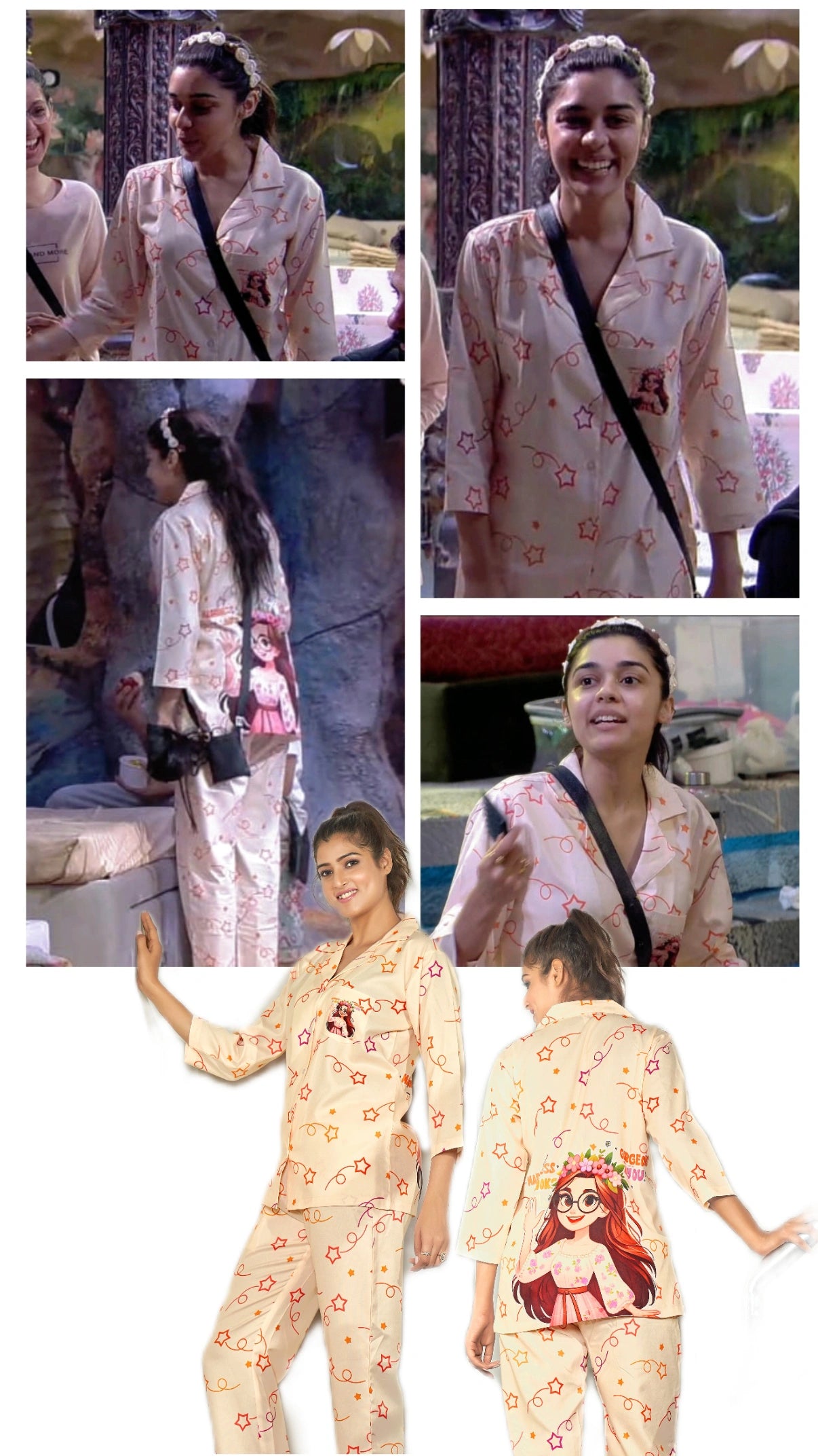 Bigg Boss 18 Gorgeous you Back Printed premium Pyjama Set With Free Scrunchies (BOGO)