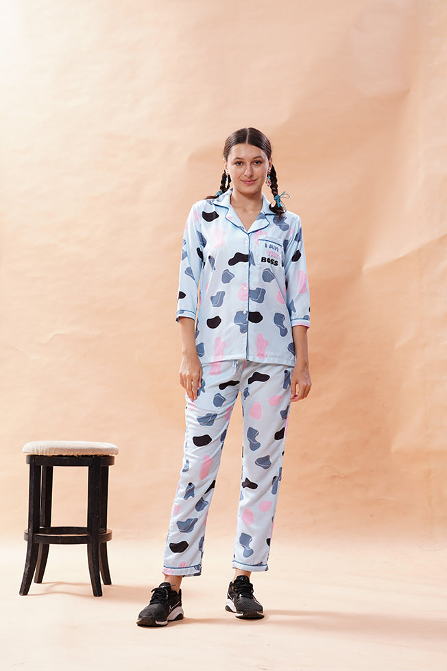 Bigg Boss 18 I AM THE BOSS Back Printed Green Stripes Pyjama Set With Free Scrunchies (BOGO)