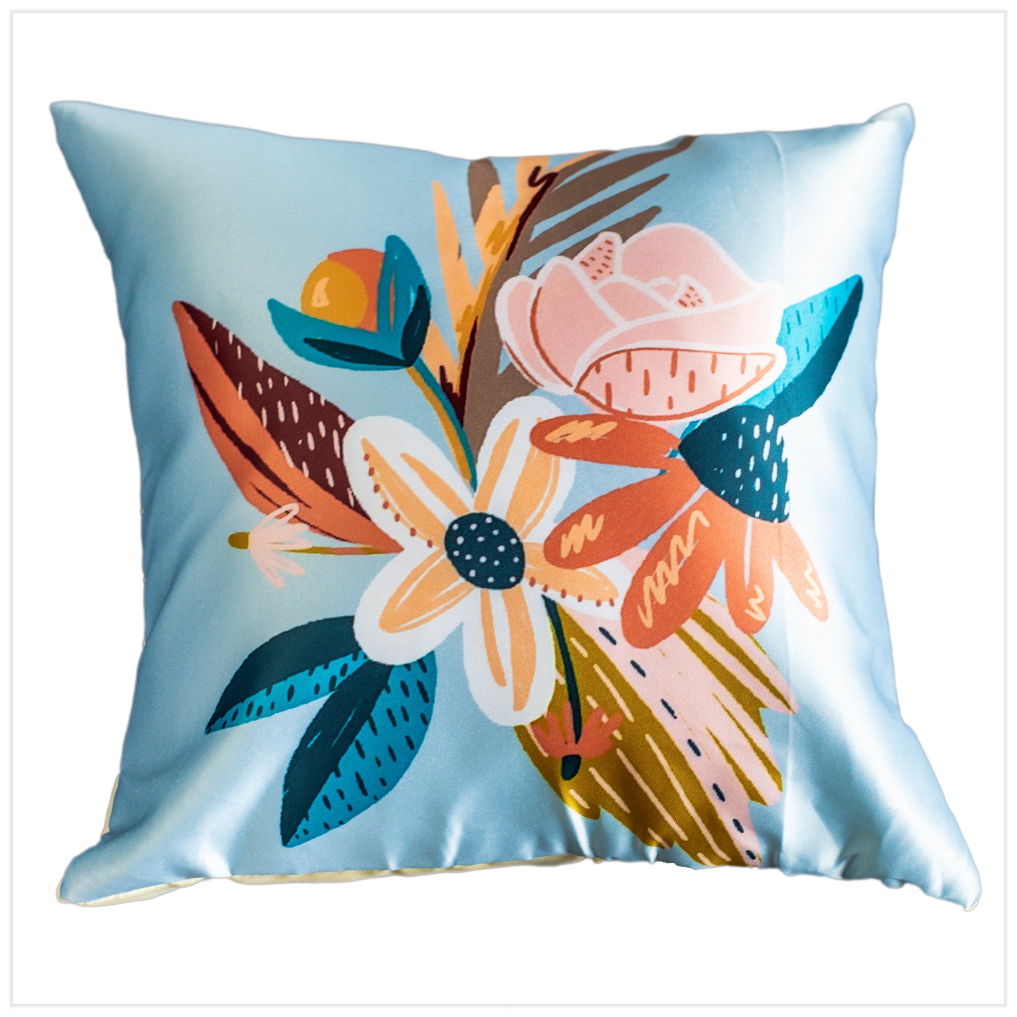Blossoms Floral Satin Cushion Covers, Set Of 5
