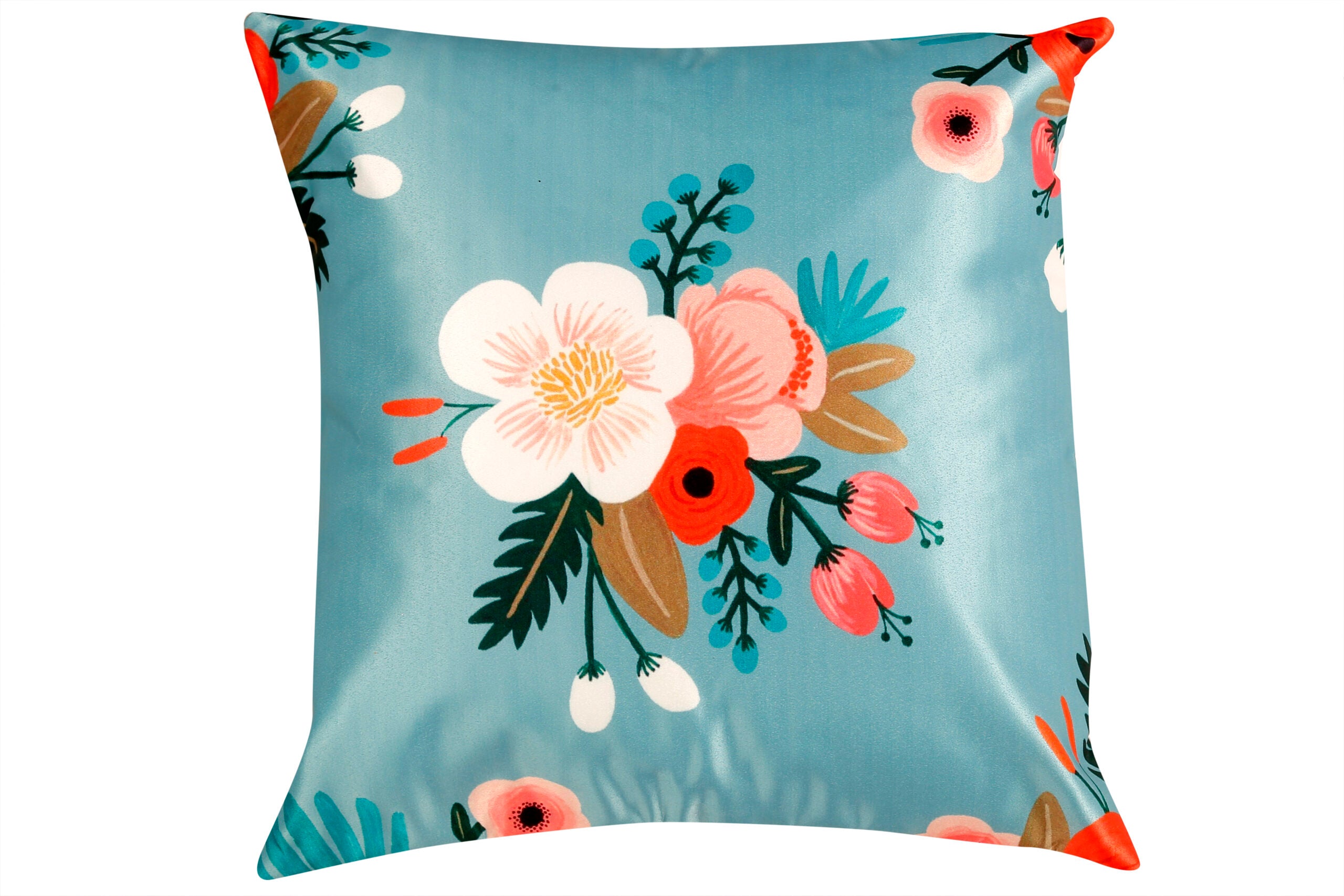 Beautiful Floral Print Satin Cushion Cover, Set Of 5