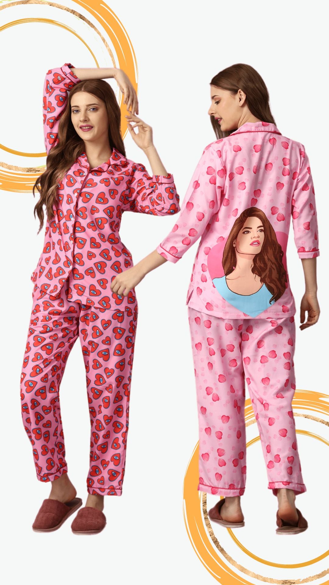 Combo- Love Petals + Heart Eye Pink PJ Set