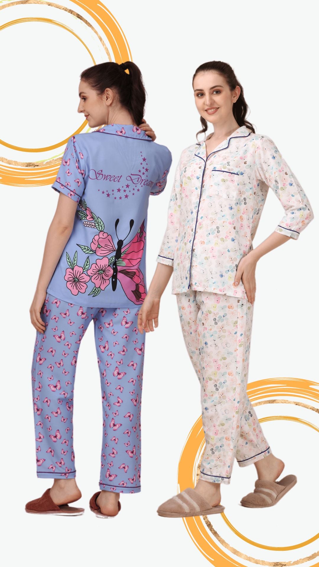 Combo- Butterfly + Florals On White PJ Set