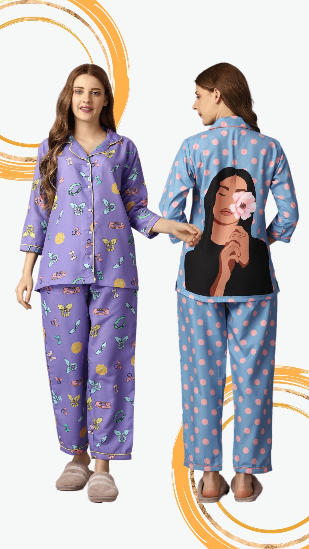 Combo- Pink Polka Girl + Happy Purple PJ Set